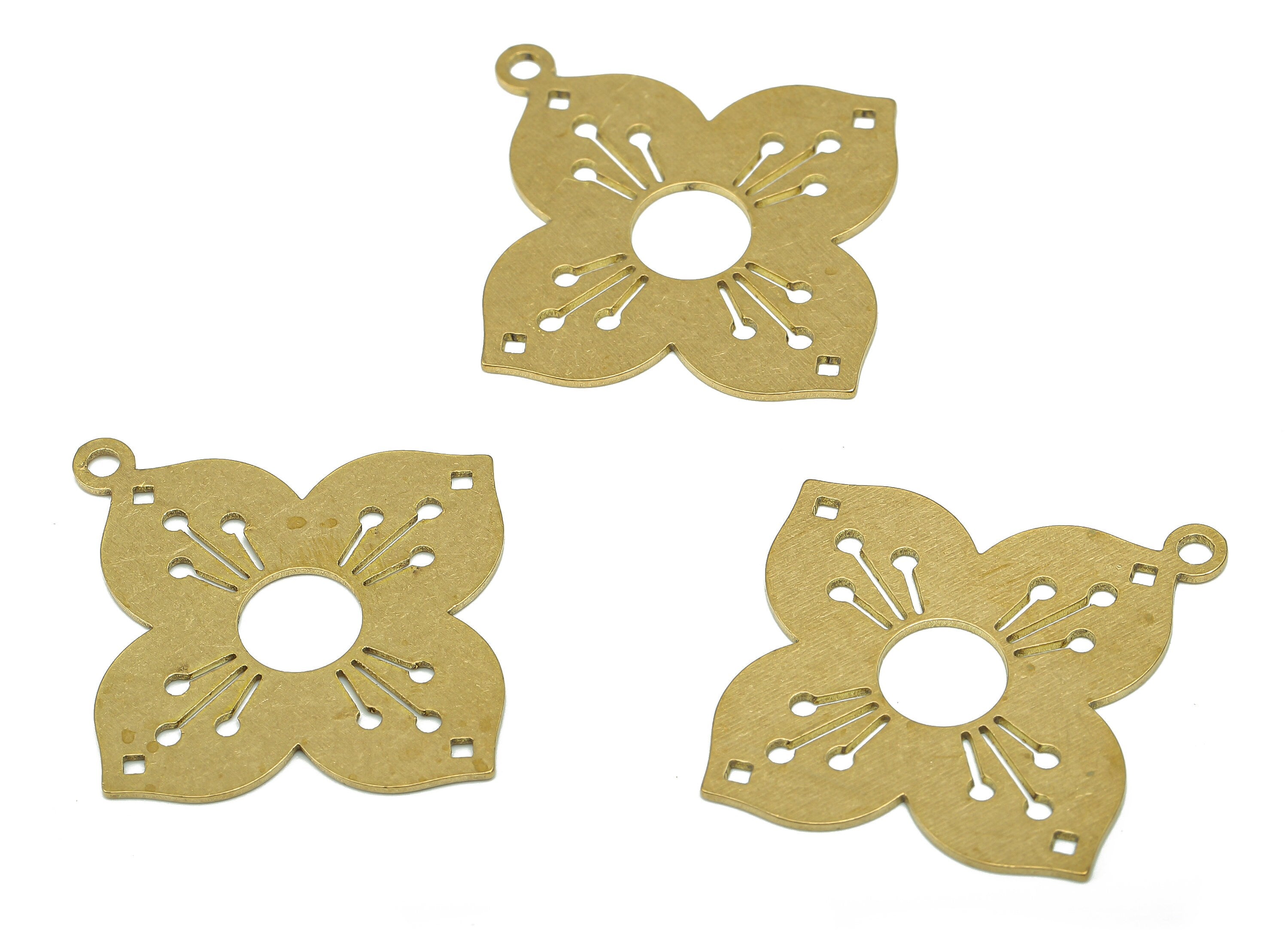 Brass Flower Earring Charms - Raw Brass Cutout Earring - Flower Pendant With Loop - For Necklace - 34.86x31.82x0.67mm - PPA5462 - DOMEDBAZAAR