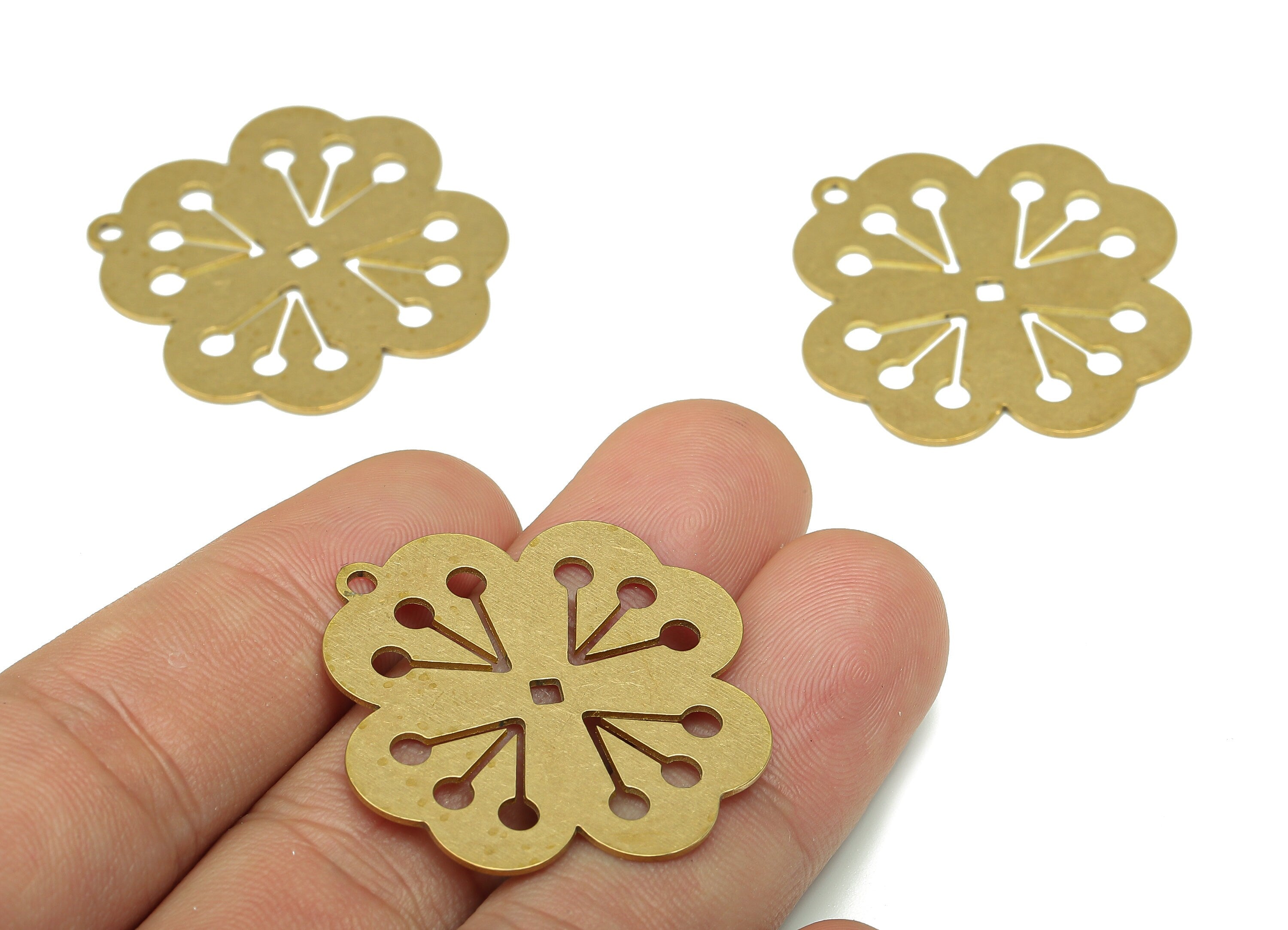 Brass Flower Earring Charms - Raw Brass Cutout Earring - Botanicol Pendant With Loop - Nervure Rib For Necklace - 35.1x32.7x0.7mm - PPA5464 - DOMEDBAZAAR