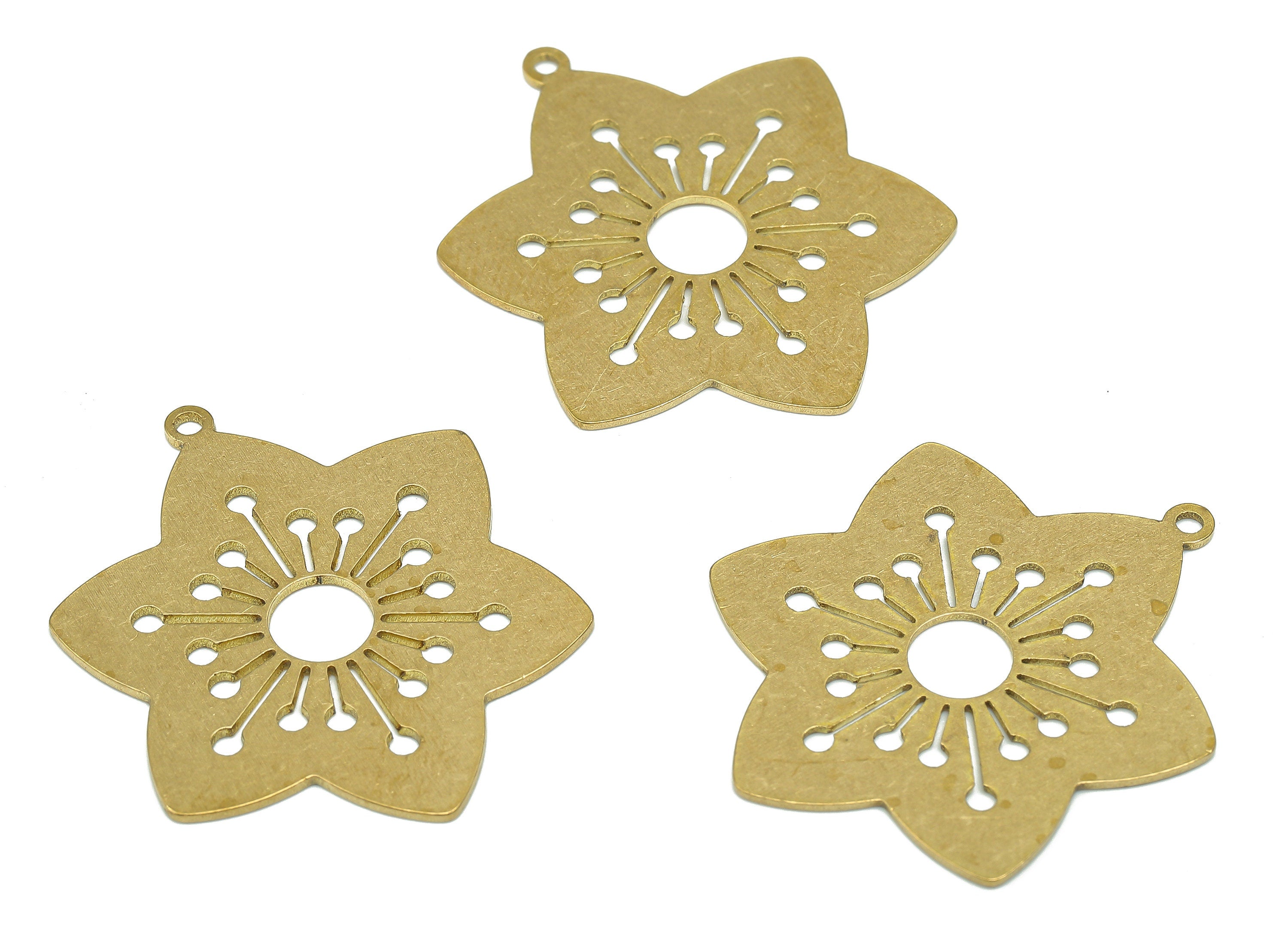 Brass Flower Earring Charms - Raw Brass Cutout Earring - Botanical Pendant With Loop - For Necklace - 31.85x25.85x0.68mm - PPA5465 - DOMEDBAZAAR