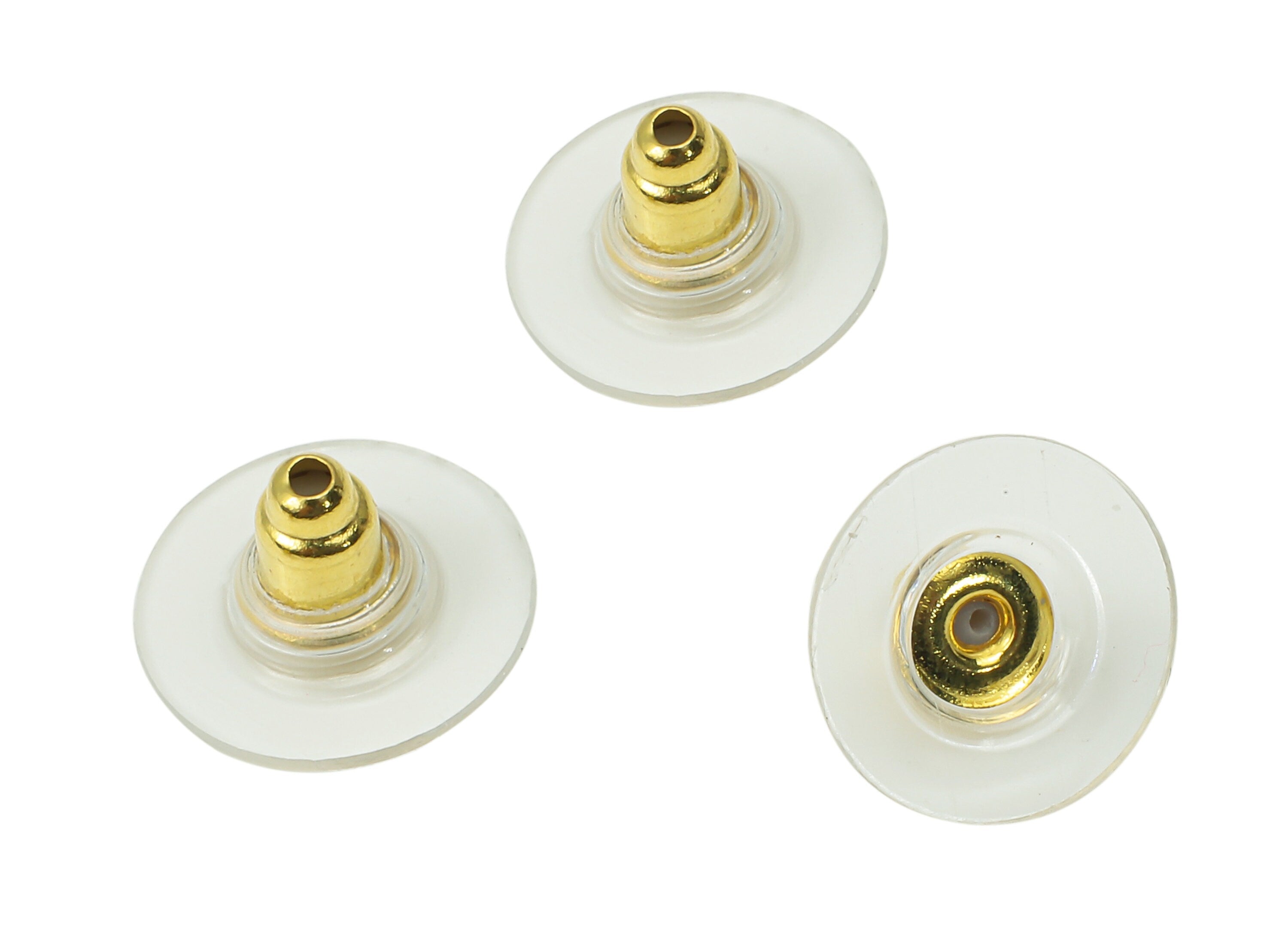 Brass Silicone Earring Backs - Disc Earring Stopper With Pads - Silicone Ear Nuts & Backs - Gold Tone Plaed Brass - 11.4x11.4x6mm - ES1026 - DOMEDBAZAAR