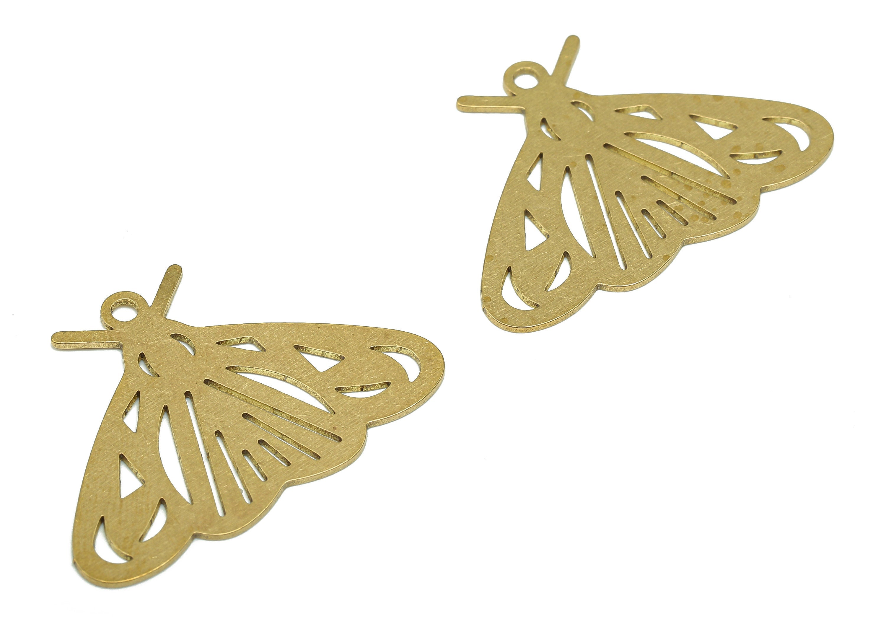 Brass Moth Earring Charm - Raw Brass Moth Earring - Insect Pendant With Loop - Insect Charm For Necklace - 34.76x24.11x0.67mm - PPA5504 - DOMEDBAZAAR