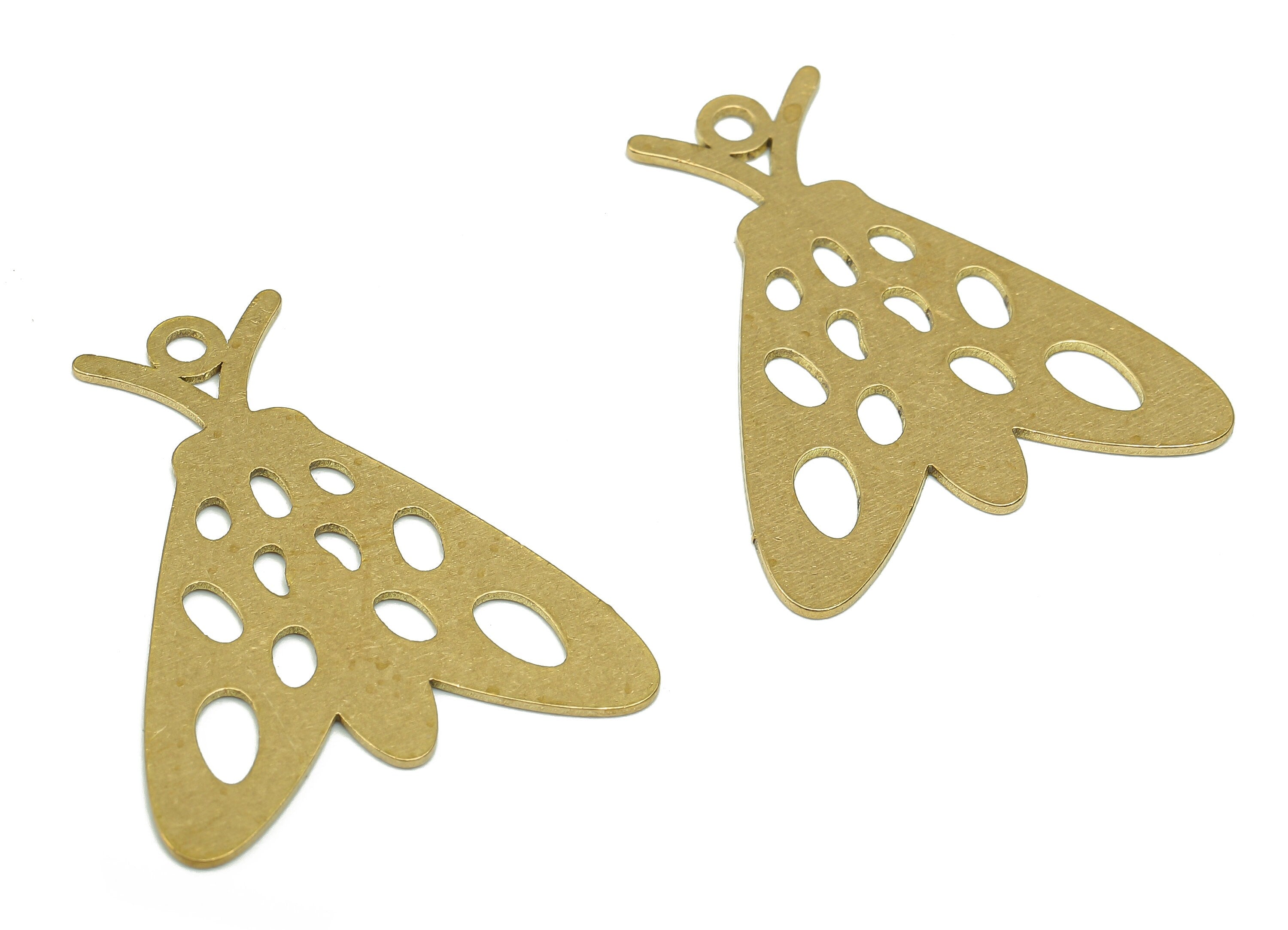 Brass Moth Earring Charm - Raw Brass Moth Earring - Insect Pendant With Loop - Insect Charm For Necklace - 30.02x25.83x0.67mm - PPA5510 - DOMEDBAZAAR