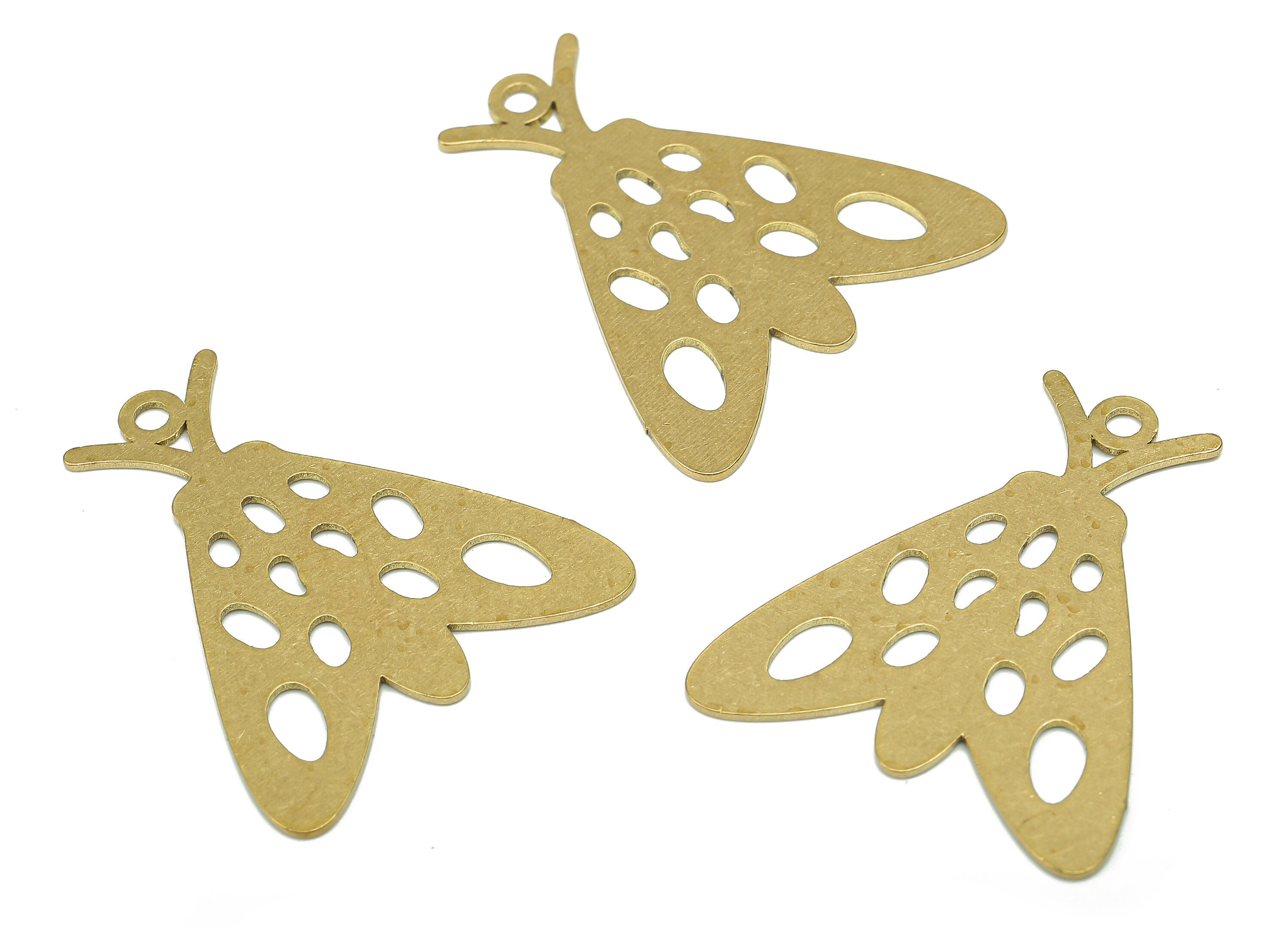 Brass Moth Earring Charm - Raw Brass Moth Earring - Insect Pendant With Loop - Insect Charm For Necklace - 30.02x25.83x0.67mm - PPA5510 - DOMEDBAZAAR