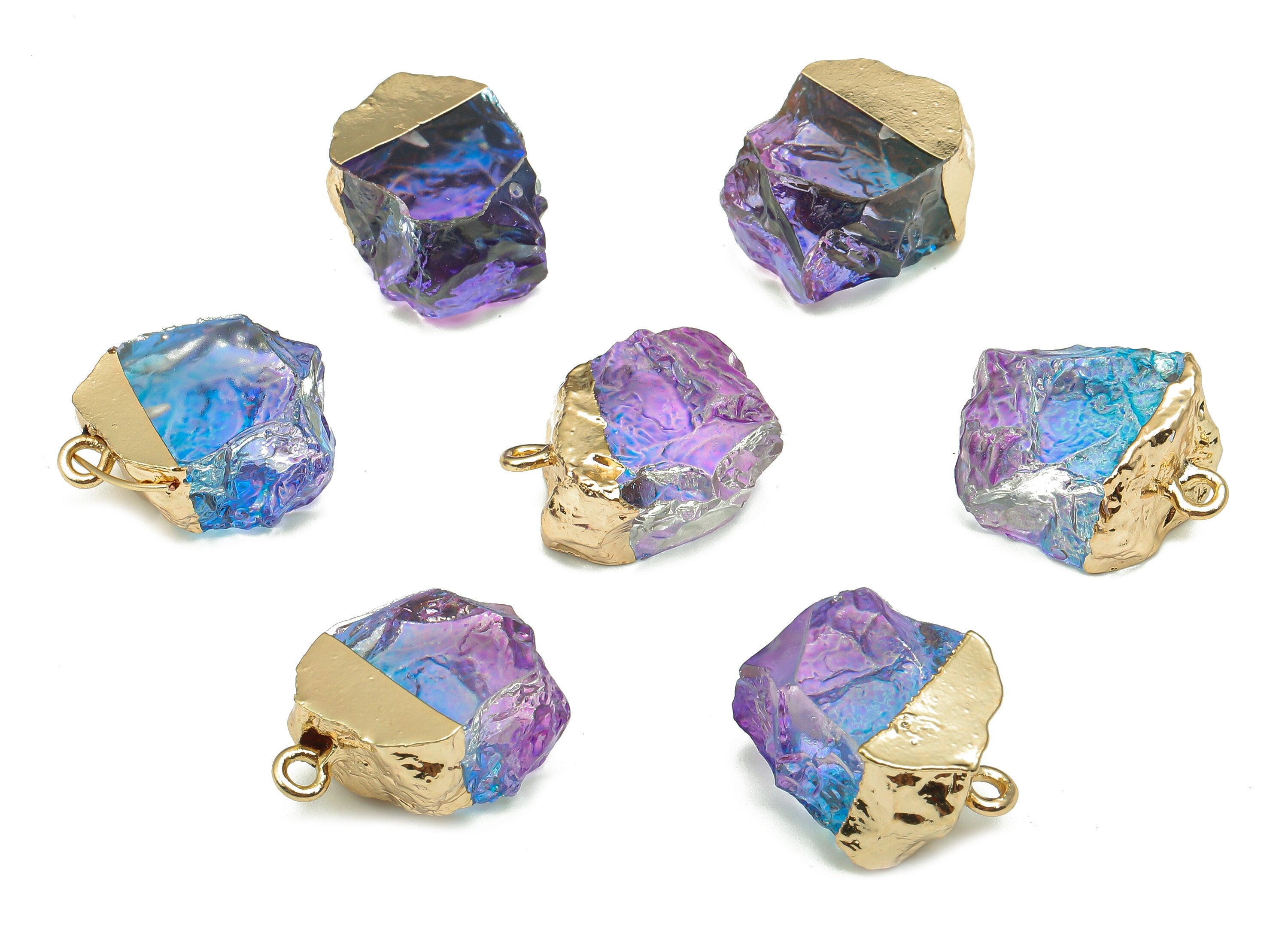 Gold Purple Resin Earring - Brass Irregular Earring Charm - Resin Pendant With Loop - Gold Tone Plating - 20.16x13.63x9.75mm - RC1212B - DOMEDBAZAAR