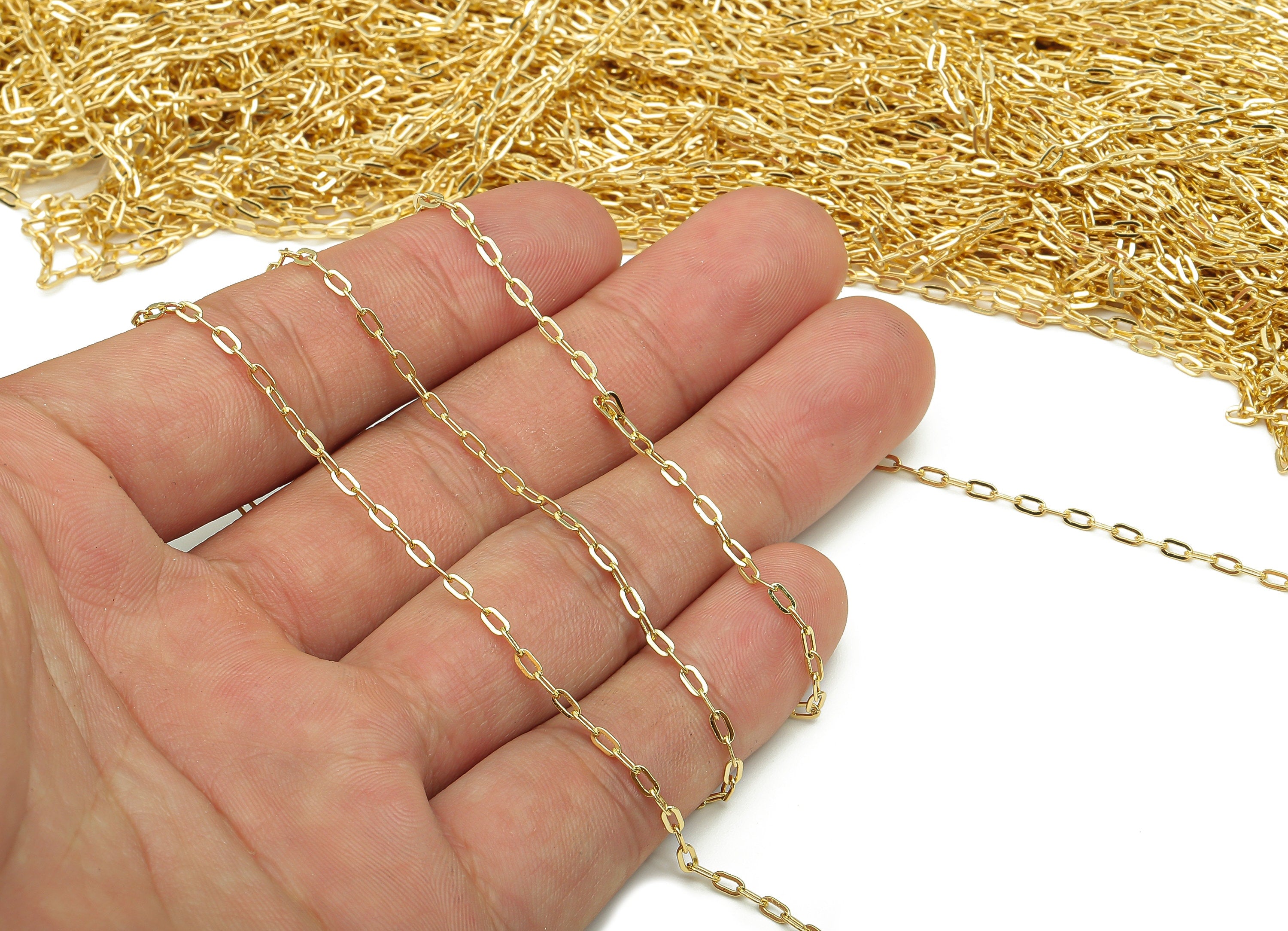 Brass Oval Rectangle Chain - Paper Clip Layering Charm - Soldered Flat Cable Chain - 18K Real Gold Plating - 2x4mm - RGP5241 - DOMEDBAZAAR