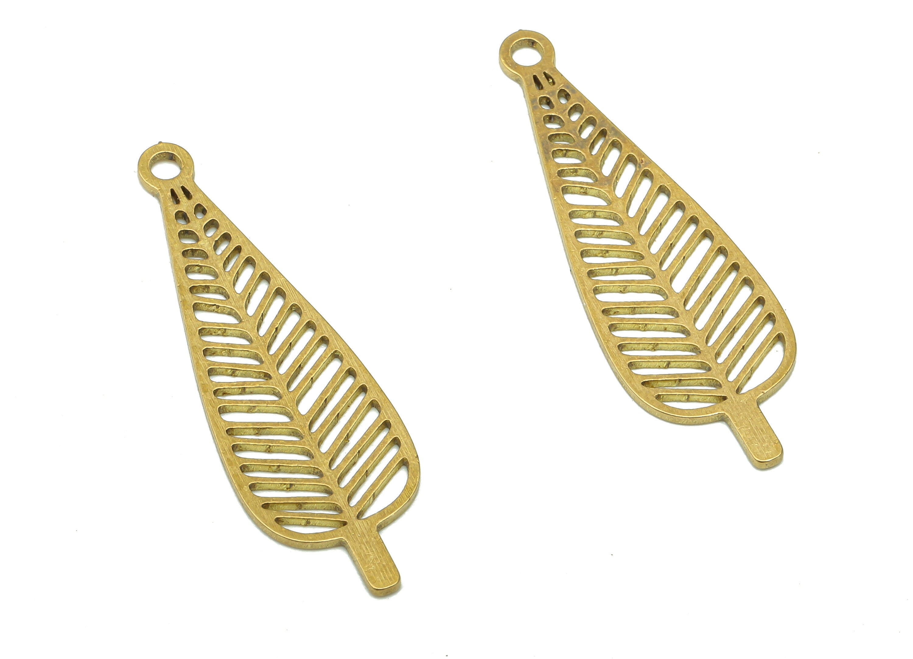 Brass Lobed Leaf Charms - Raw Brass Cutout Earring - Leaf Pendant With Loop - Leaves Earring Charm For Necklace - 31.95x10.2x0.7mm - PPA5050 - DOMEDBAZAAR