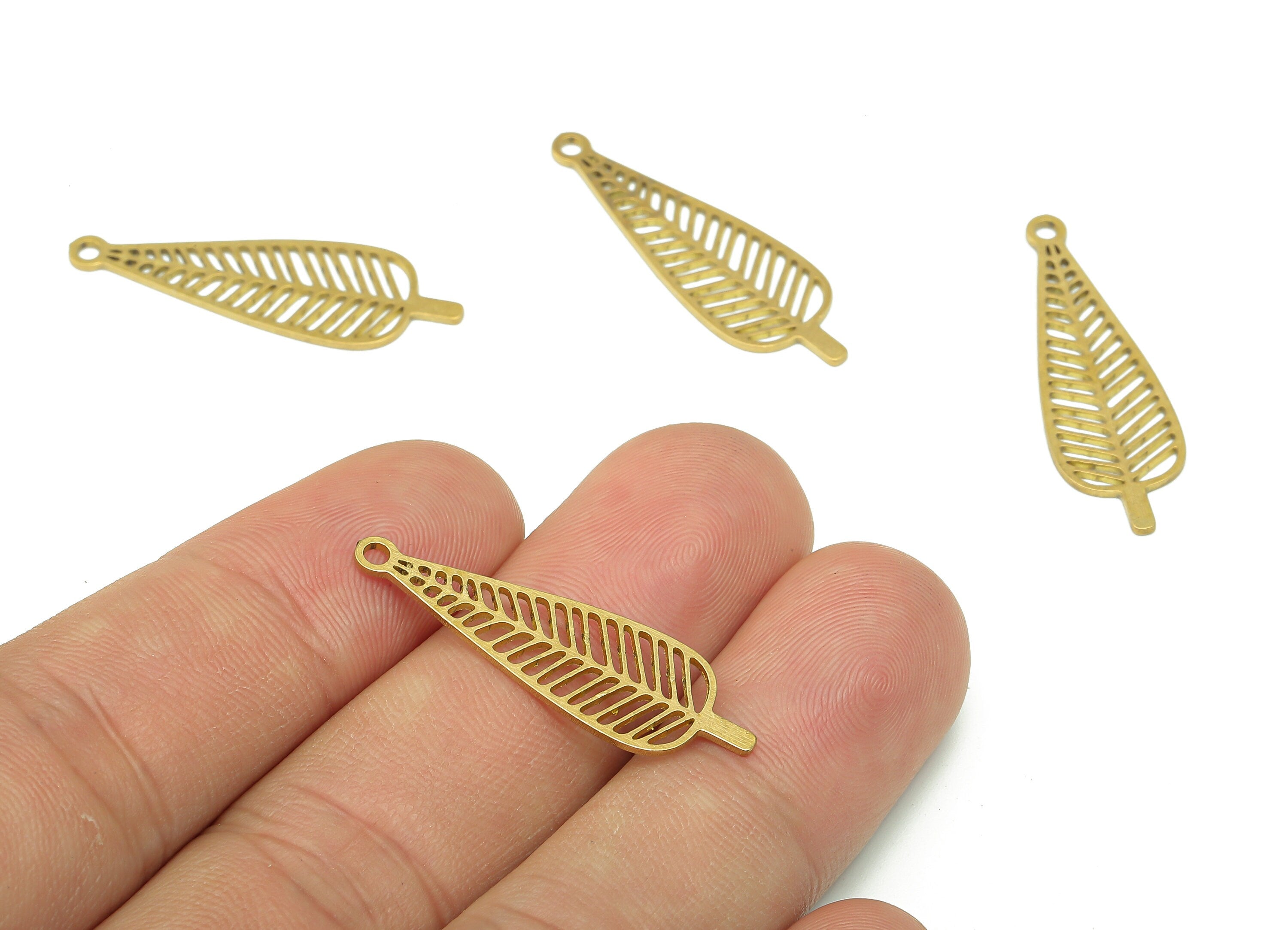 Brass Lobed Leaf Charms - Raw Brass Cutout Earring - Leaf Pendant With Loop - Leaves Earring Charm For Necklace - 31.95x10.2x0.7mm - PPA5050 - DOMEDBAZAAR