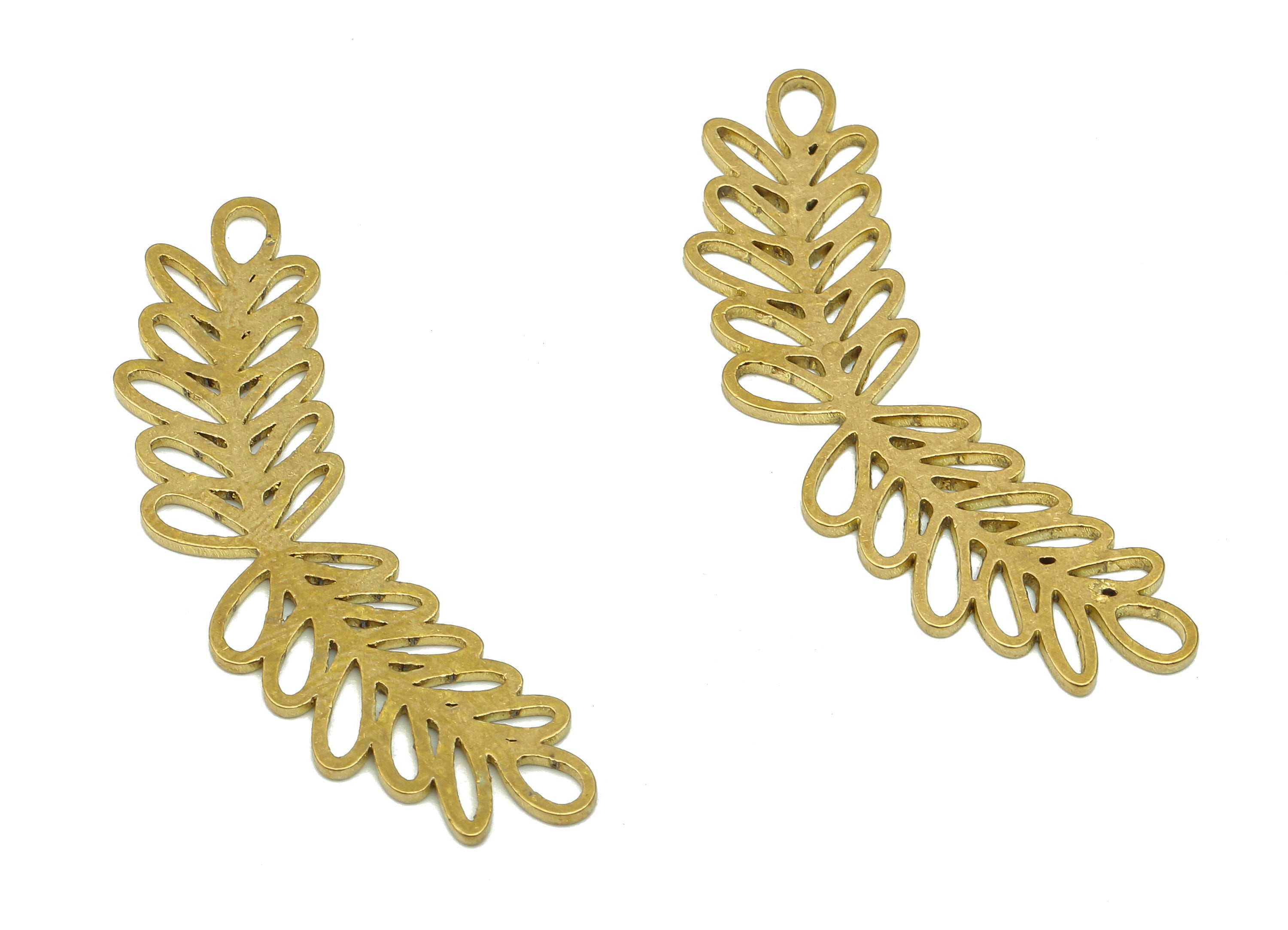 Brass Leaf Branch Earring Connector - Raw Brass Cutout Earring - Leaves Branch Pendant With Loop - Botanical Charm -37.6x10.6x0.8mm -PPA5113 - DOMEDBAZAAR