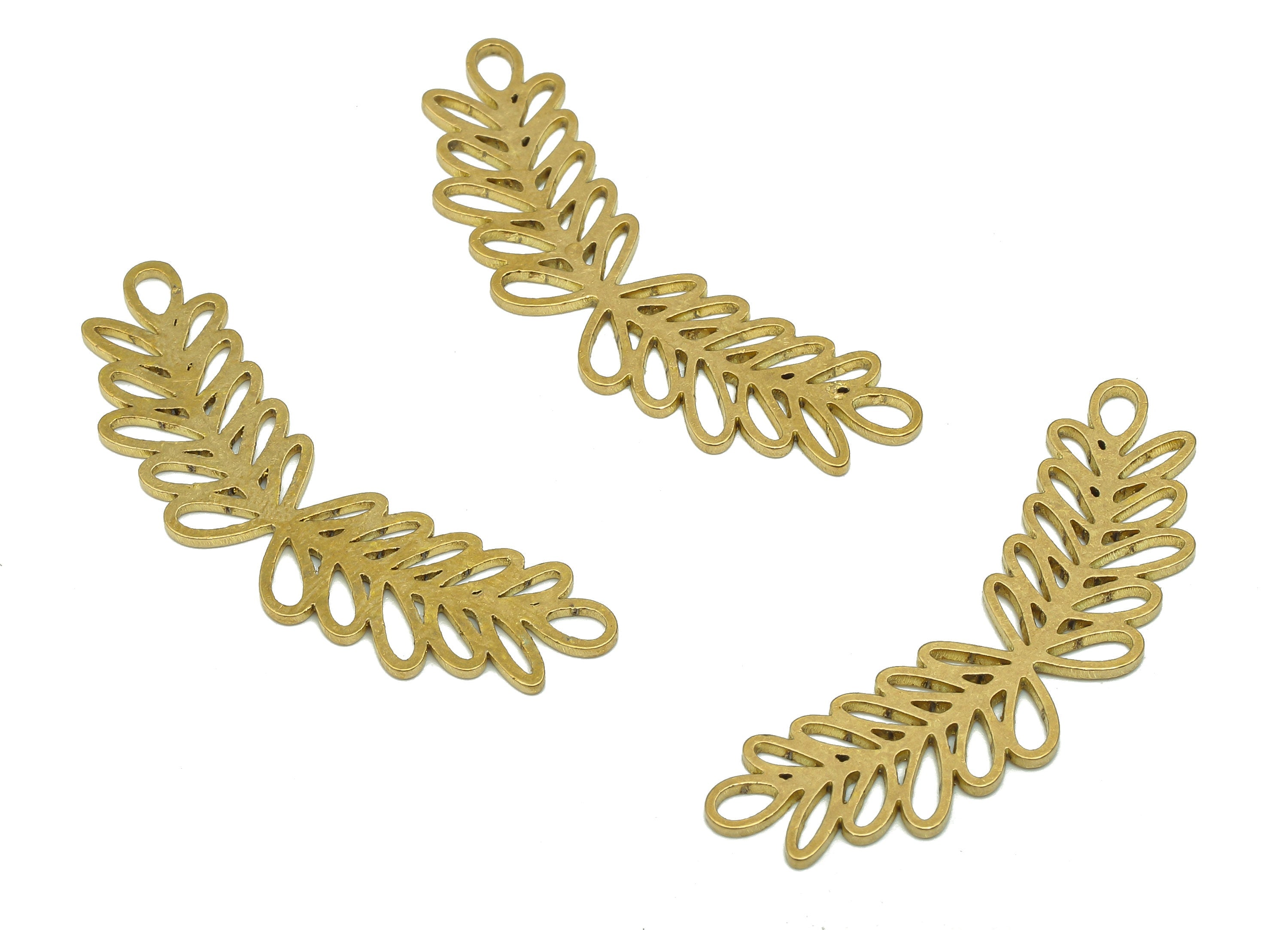 Brass Leaf Branch Earring Connector - Raw Brass Cutout Earring - Leaves Branch Pendant With Loop - Botanical Charm -37.6x10.6x0.8mm -PPA5113 - DOMEDBAZAAR