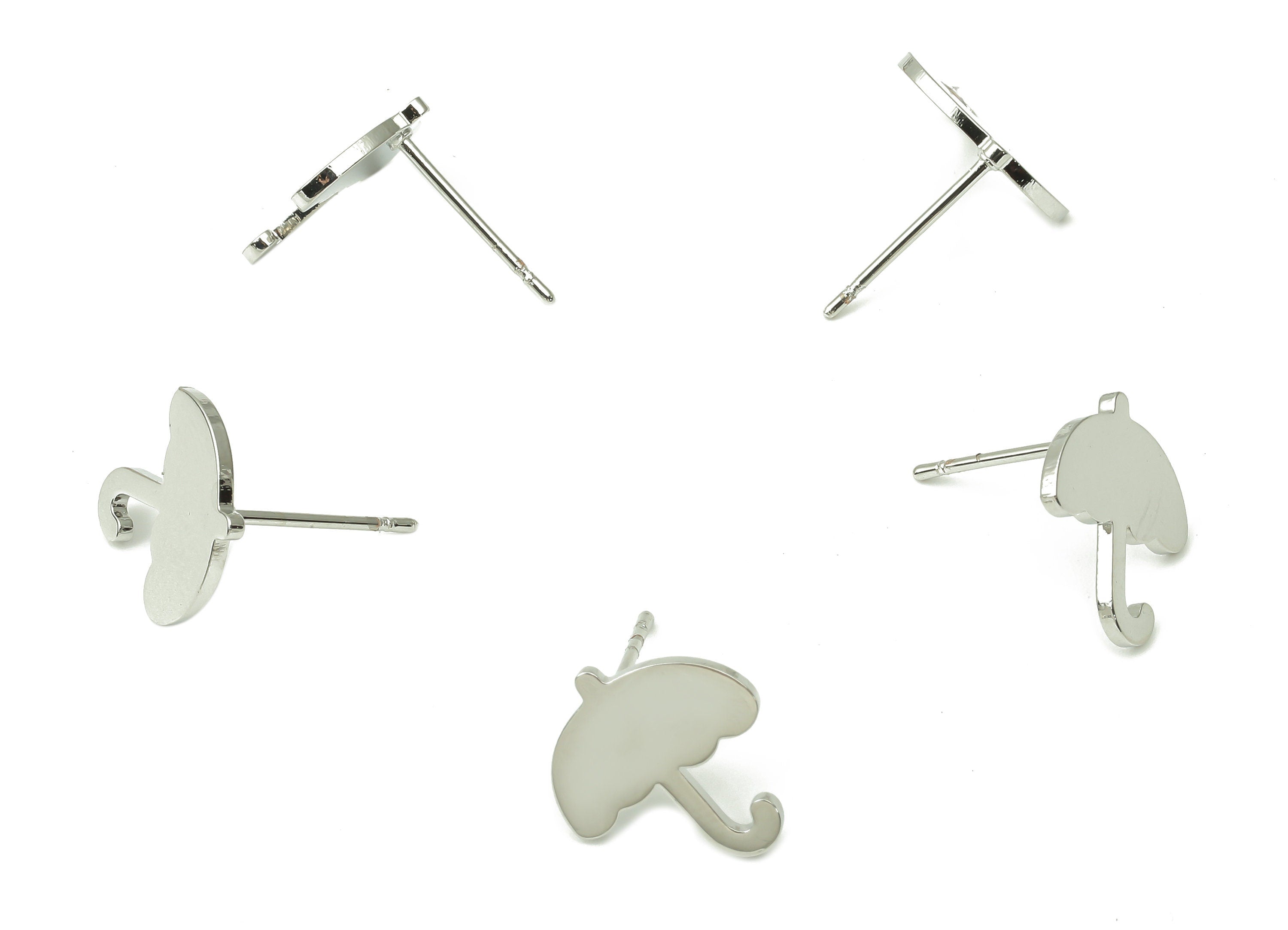 Steel Umbrella Earring Posts - Umbrella Earring Stud - 316 Surgical Stainless Steel Stud - White Gold Tone Plated - 13.2x12.3x0.9mm - SS1375 - DOMEDBAZAAR