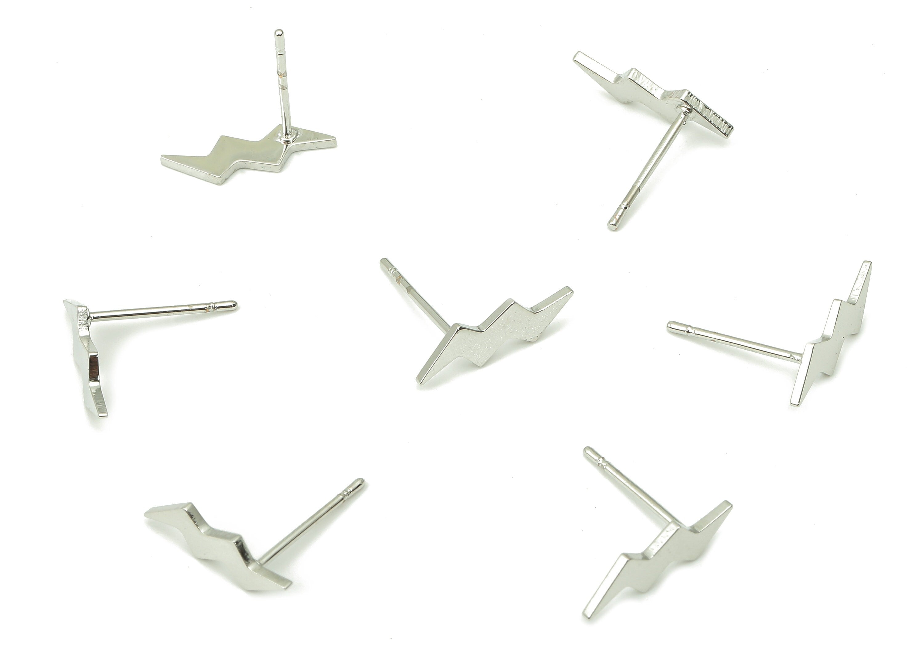 Steel Flash Earring Posts - Lightning Earring Stud - 316 Surgical Stainless Steel Stud - White Gold Tone Plated - 14.3x4.5x0.8mm - SS1376 - DOMEDBAZAAR