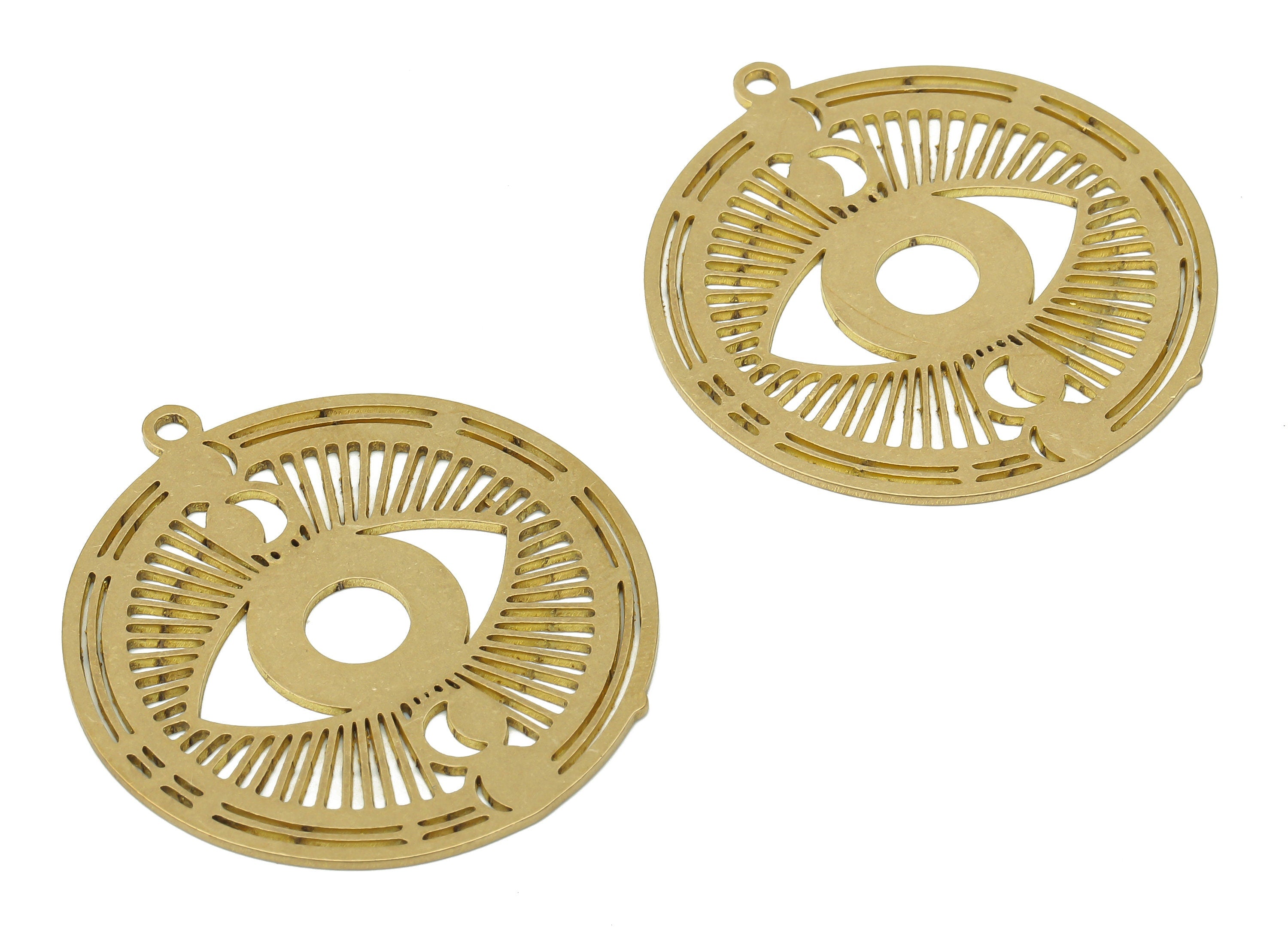 Brass Round Eye Earring Charms - Raw Brass Circle Eyelash Earring - Eye Pendant With Loop - Charm For Necklace - 41.7x38x0.9mm - PPA3650 - DOMEDBAZAAR