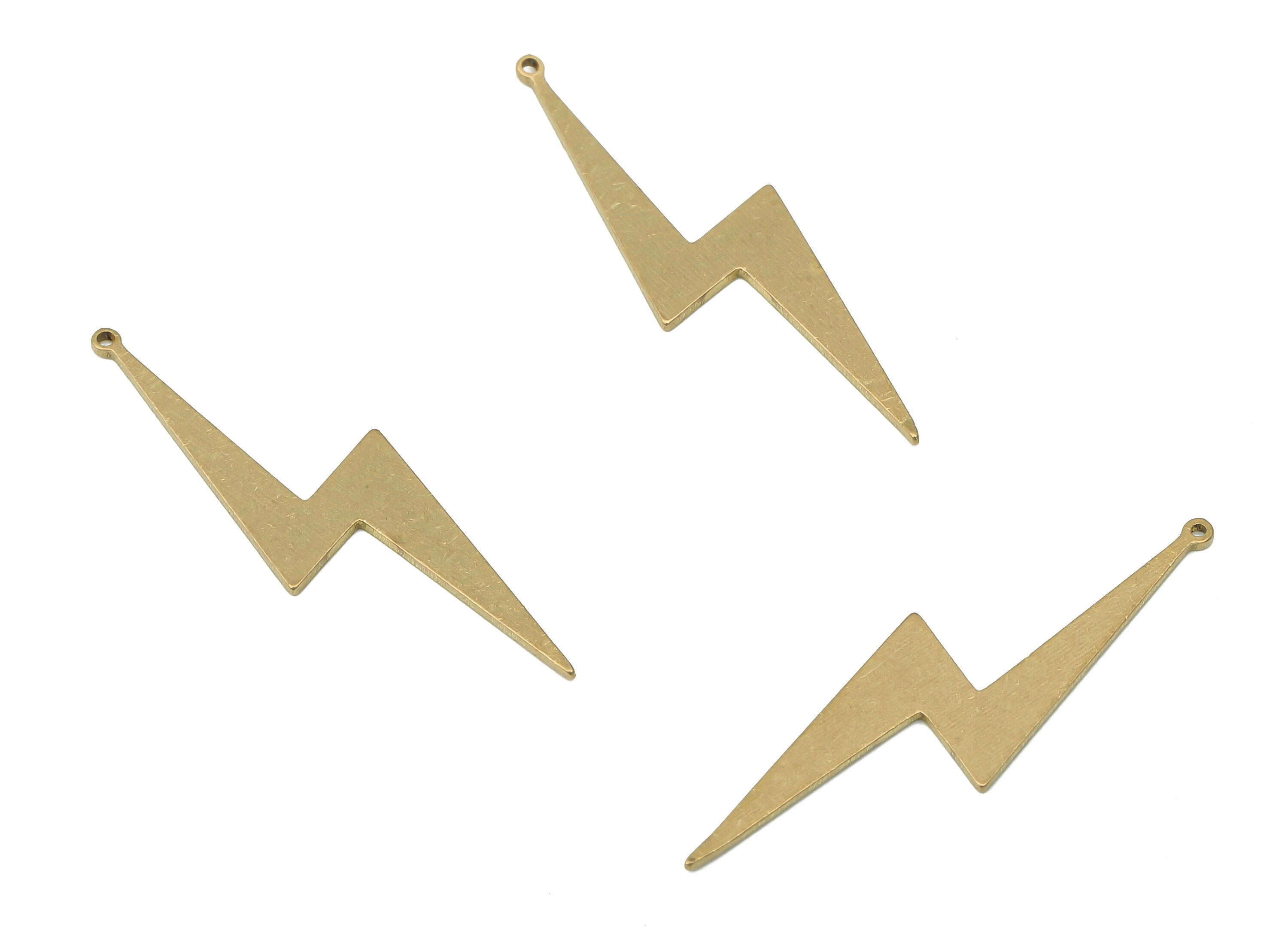 Brass Lightning Earring Charm - Raw Brass Pendant With Loop - Lightning Dangle Charm - Flash Charm For Necklace - 35.1x9.5x0.7mm - PPA3743 - DOMEDBAZAAR