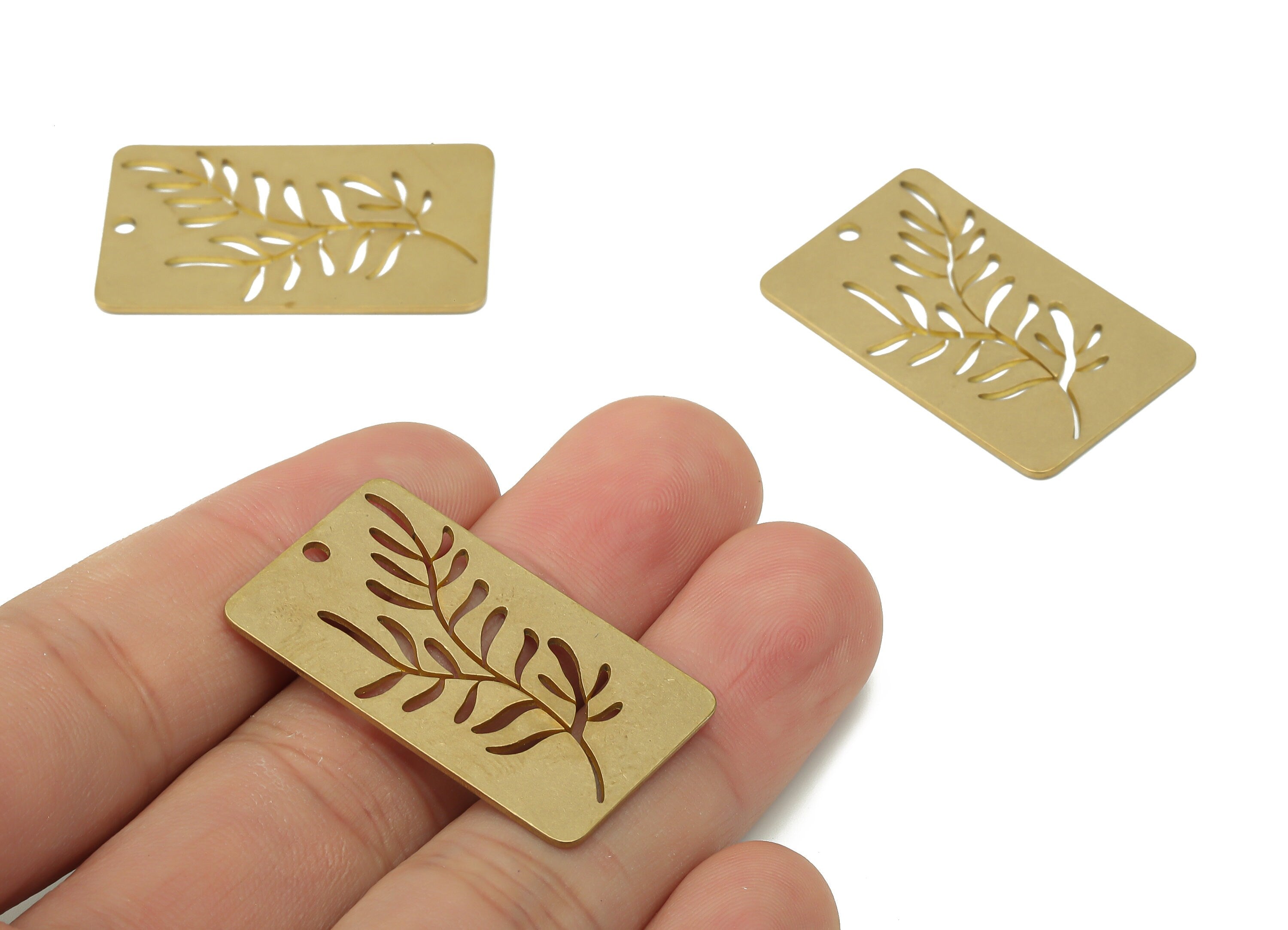 Brass Rectangle Leaves Earring Charms - Raw Brass Leaf Earring - Branch Pendant - Botanical Charm For Necklace - 34.8x21.3x0.8mm - PPA3829 - DOMEDBAZAAR