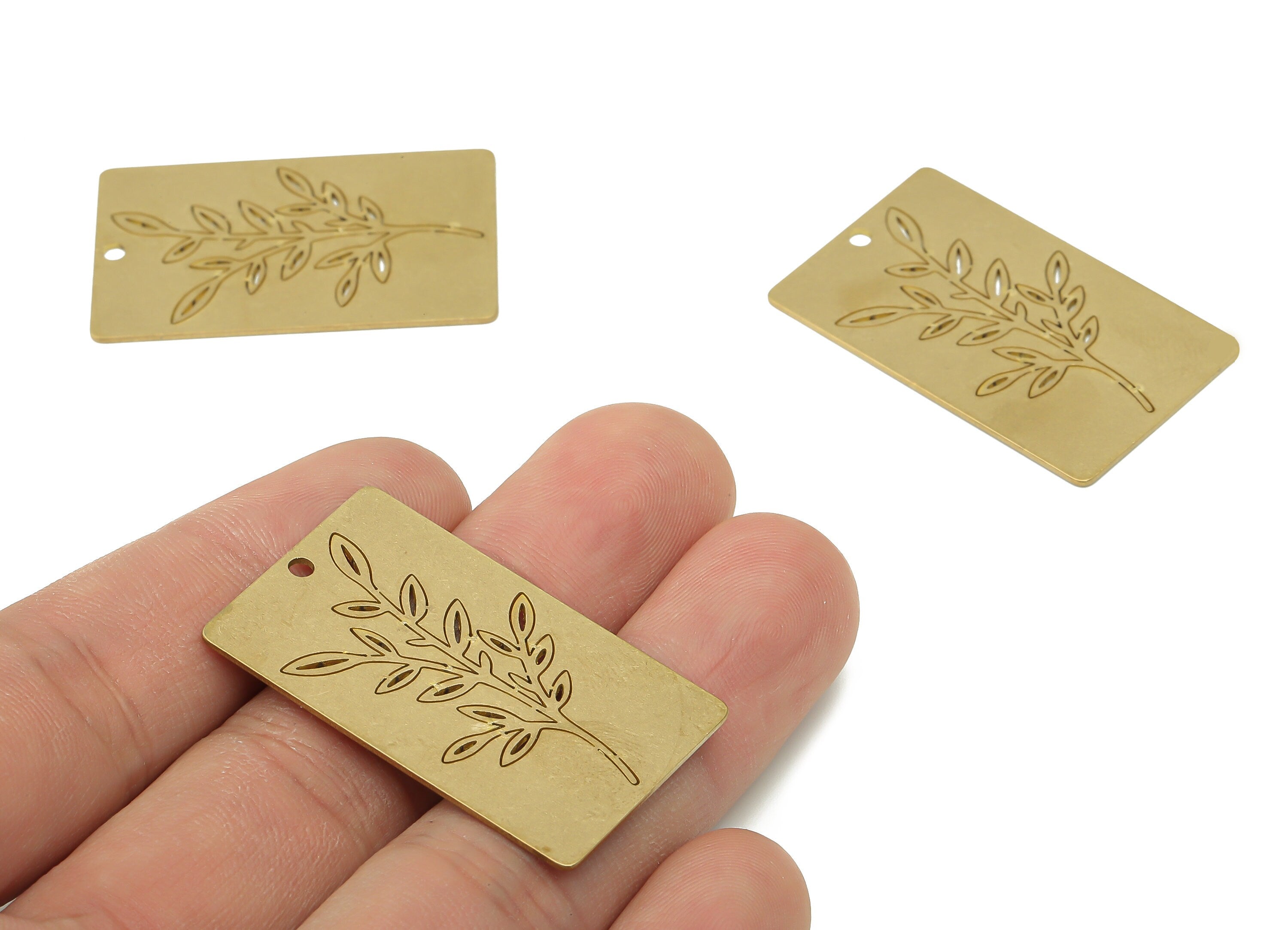 Brass Rectangle Leaves Earring Charms - Raw Brass Leaf Earring - Branch Pendant - Botanical Charm For Necklace - 37.9x23.3x0.7mm - PPA3834 - DOMEDBAZAAR