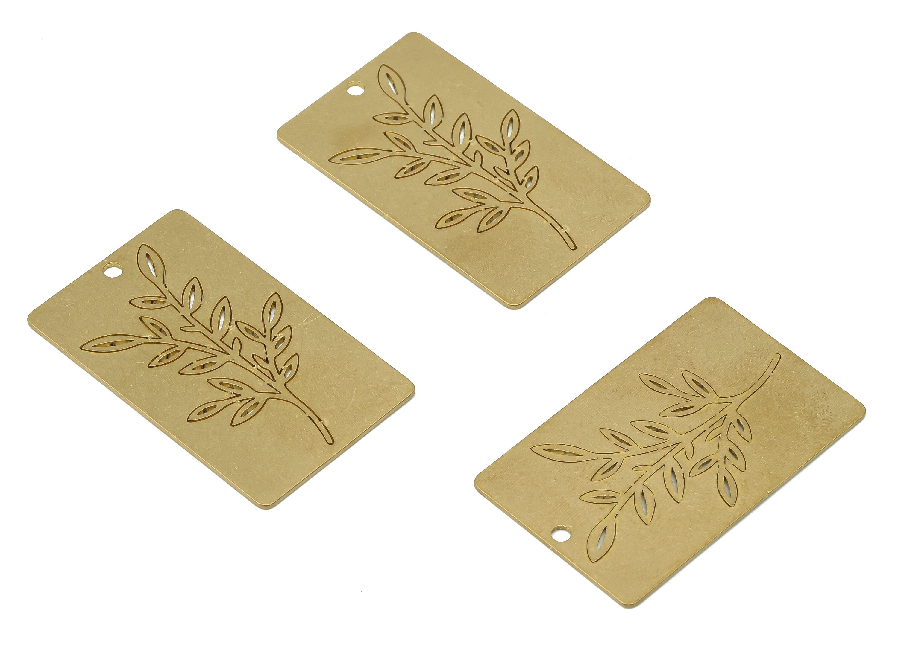 Brass Rectangle Leaves Earring Charms - Raw Brass Leaf Earring - Branch Pendant - Botanical Charm For Necklace - 37.9x23.3x0.7mm - PPA3834 - DOMEDBAZAAR