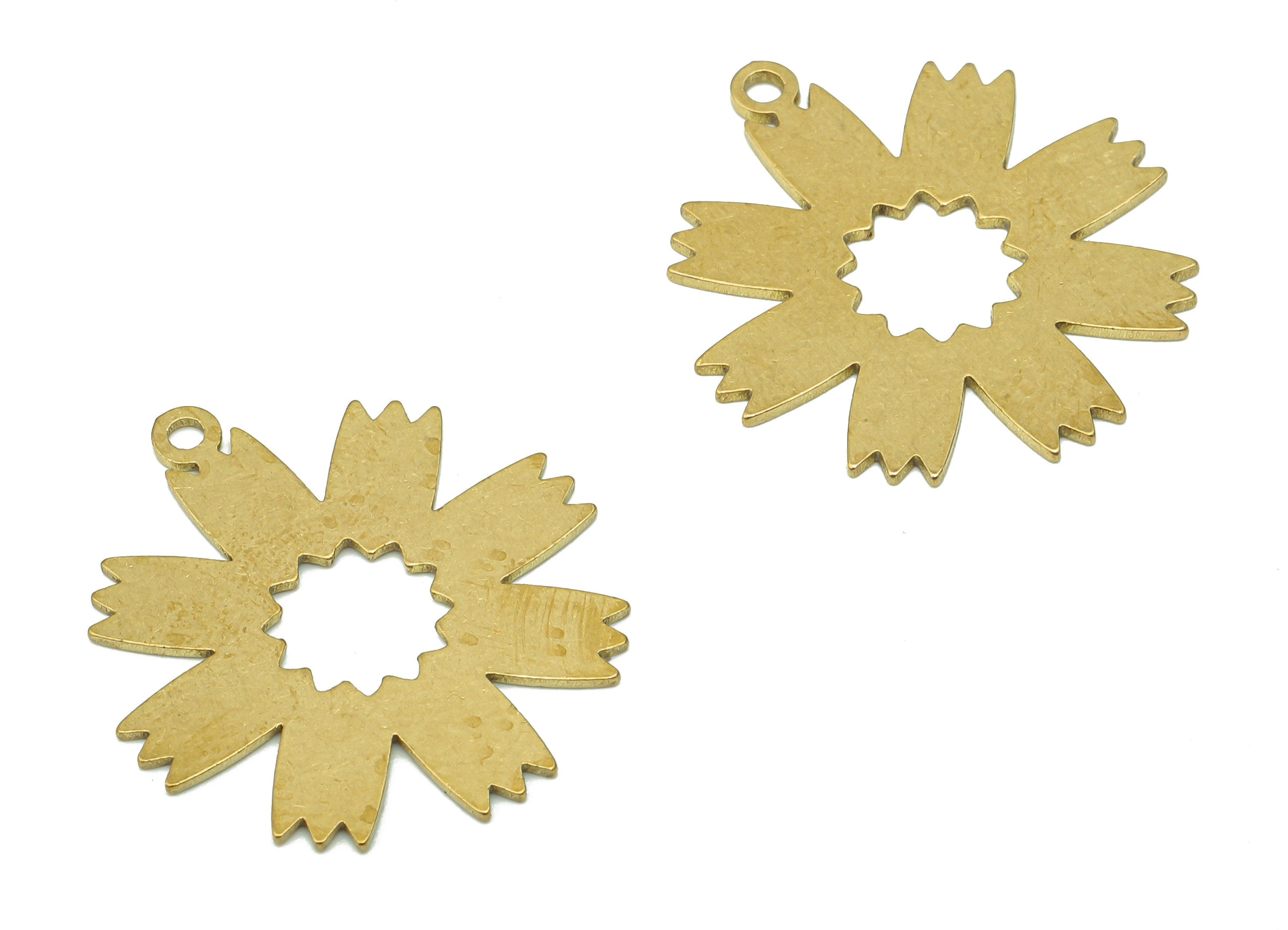 Brass Flower Earring Charms - Raw Brass Cutout Earring - Flower Pendant With Loop - Botanical Charm For Necklace - 24.8x22.5x0.7mm - PPA5159 - DOMEDBAZAAR