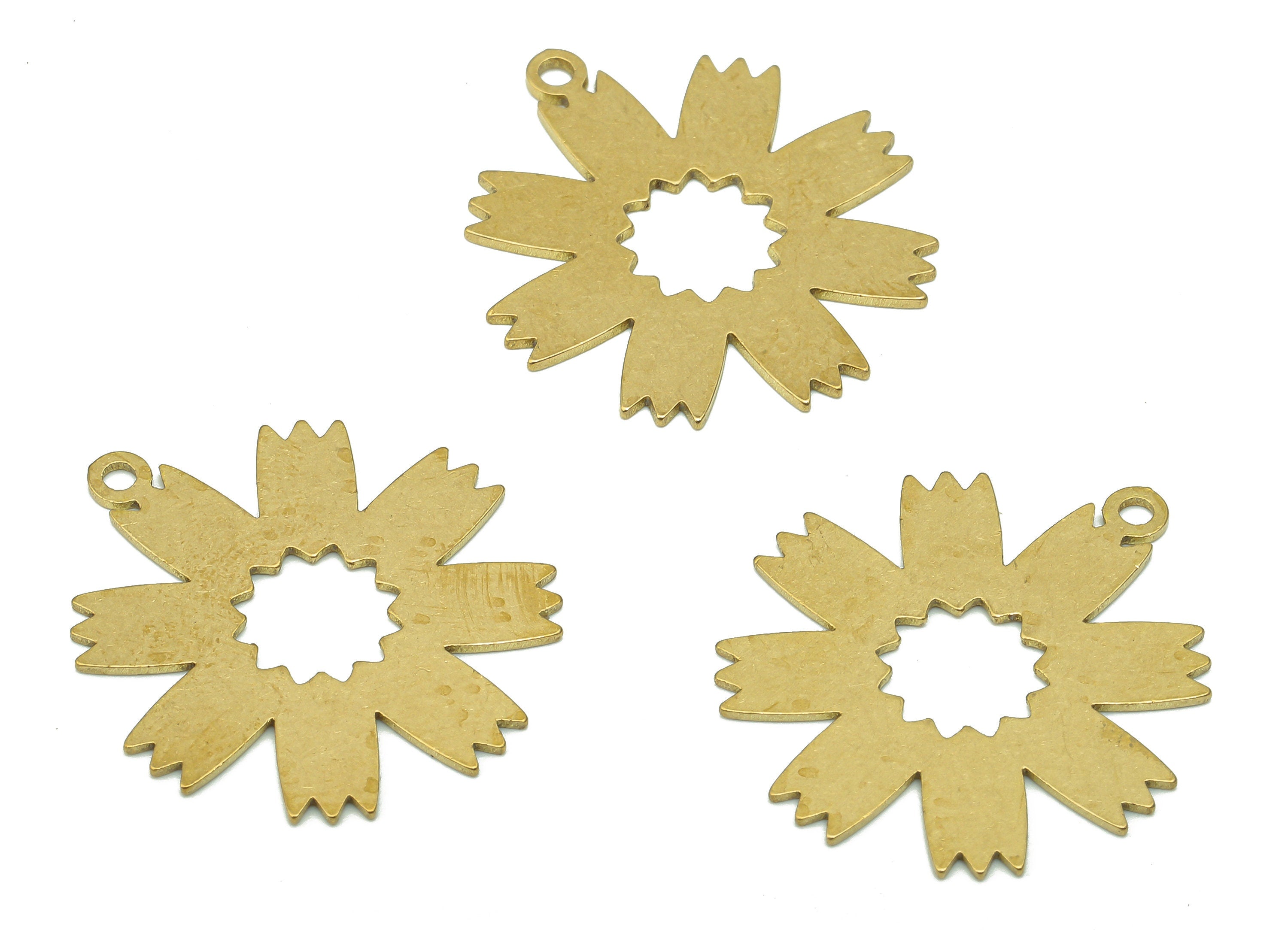 Brass Flower Earring Charms - Raw Brass Cutout Earring - Flower Pendant With Loop - Botanical Charm For Necklace - 24.8x22.5x0.7mm - PPA5159 - DOMEDBAZAAR