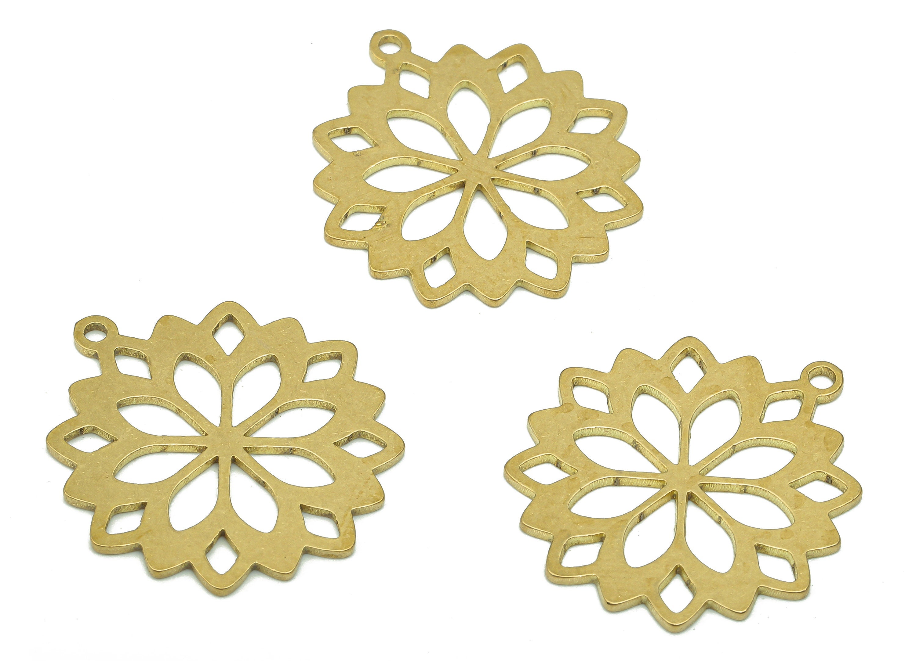 Brass Flower Earring Charms - Raw Brass Cutout Earring - Flower Pendant With Loop - Botanical Charm For Necklace - 25x22.5x0.87mm - PPA5176 - DOMEDBAZAAR