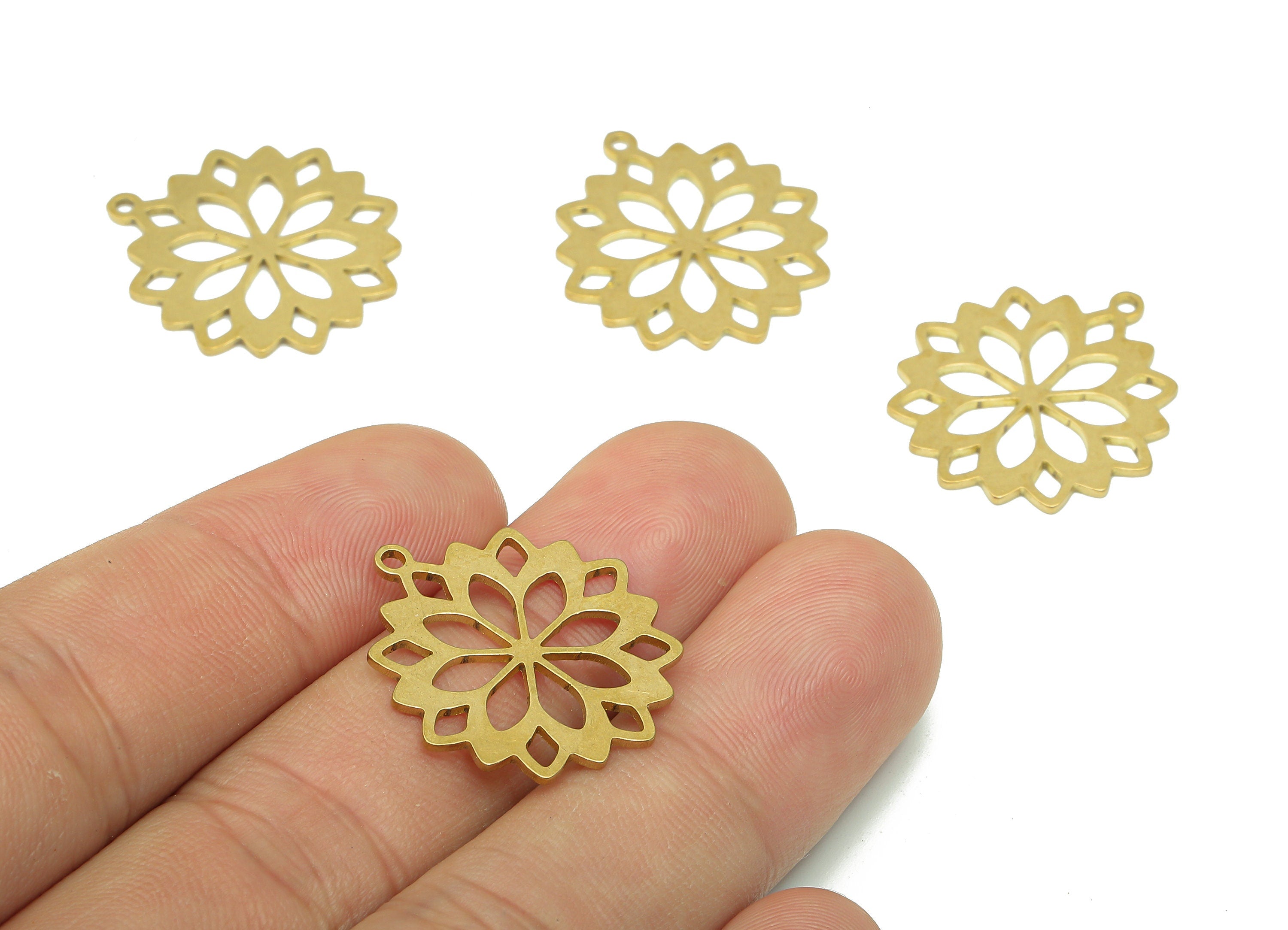 Brass Flower Earring Charms - Raw Brass Cutout Earring - Flower Pendant With Loop - Botanical Charm For Necklace - 25x22.5x0.87mm - PPA5176 - DOMEDBAZAAR