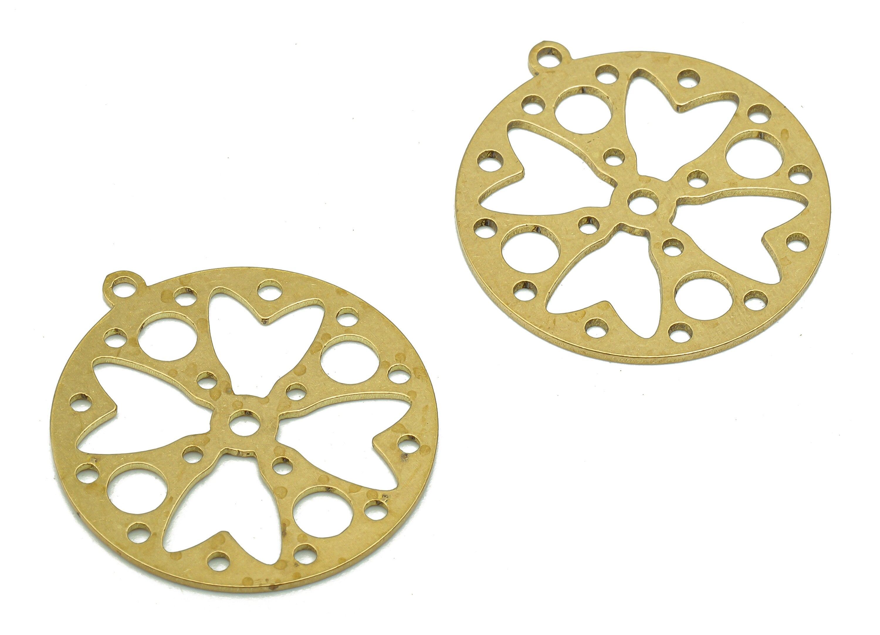 Brass Round Earring Charm - Raw Brass Cutout Earring - Circle Pendant With Loop - Flower Charm For Necklace - 24.83x22.77x0.68mm - PPA5184 - DOMEDBAZAAR
