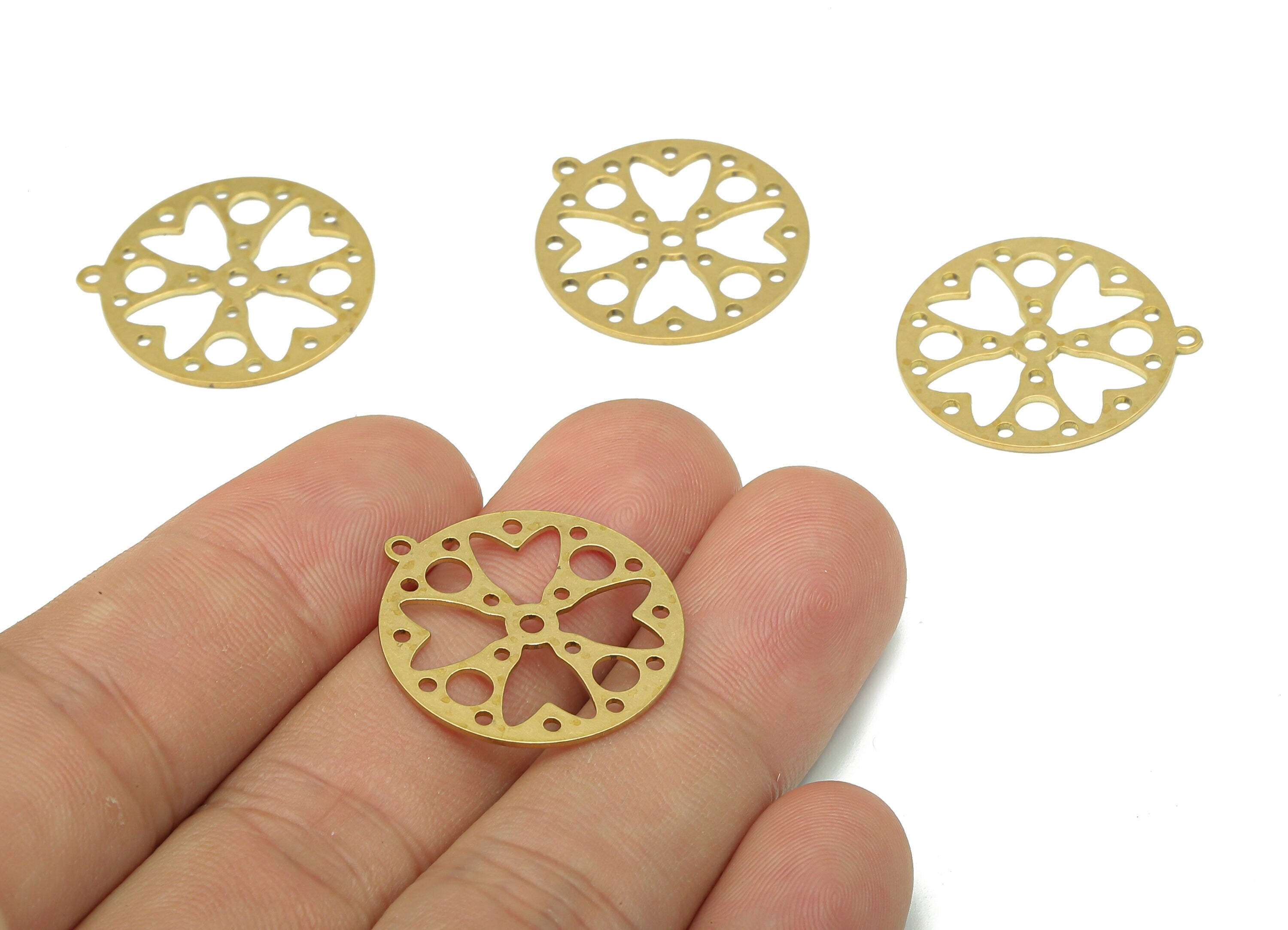 Brass Round Earring Charm - Raw Brass Cutout Earring - Circle Pendant With Loop - Flower Charm For Necklace - 24.83x22.77x0.68mm - PPA5184 - DOMEDBAZAAR