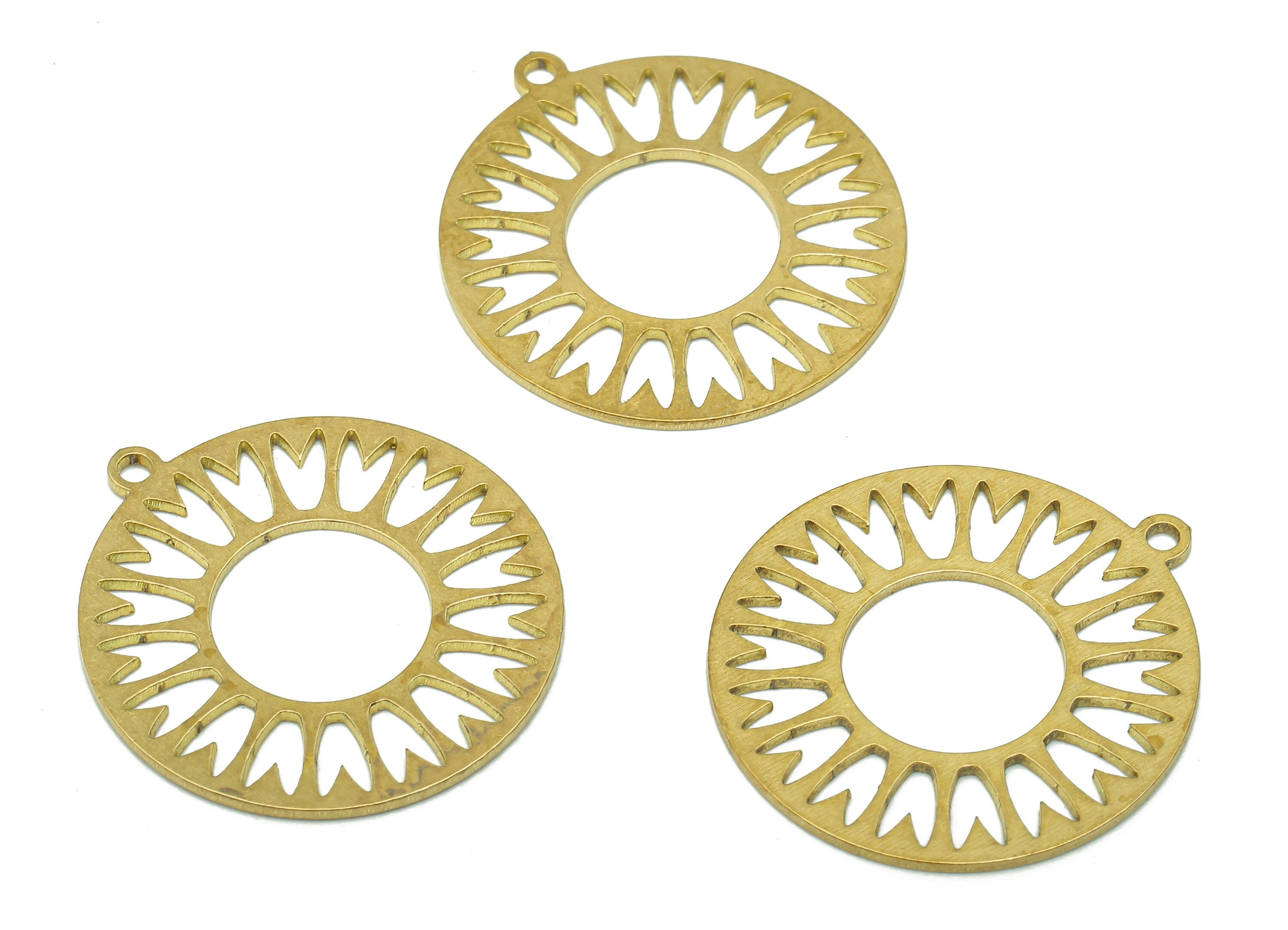 Brass Round Earring Charm - Raw Brass Cutout Hoop Earring - Circle Pendant With Loop - Flower Charm For Necklace - 24.8x22.6x0.8mm - PPA5208 - DOMEDBAZAAR