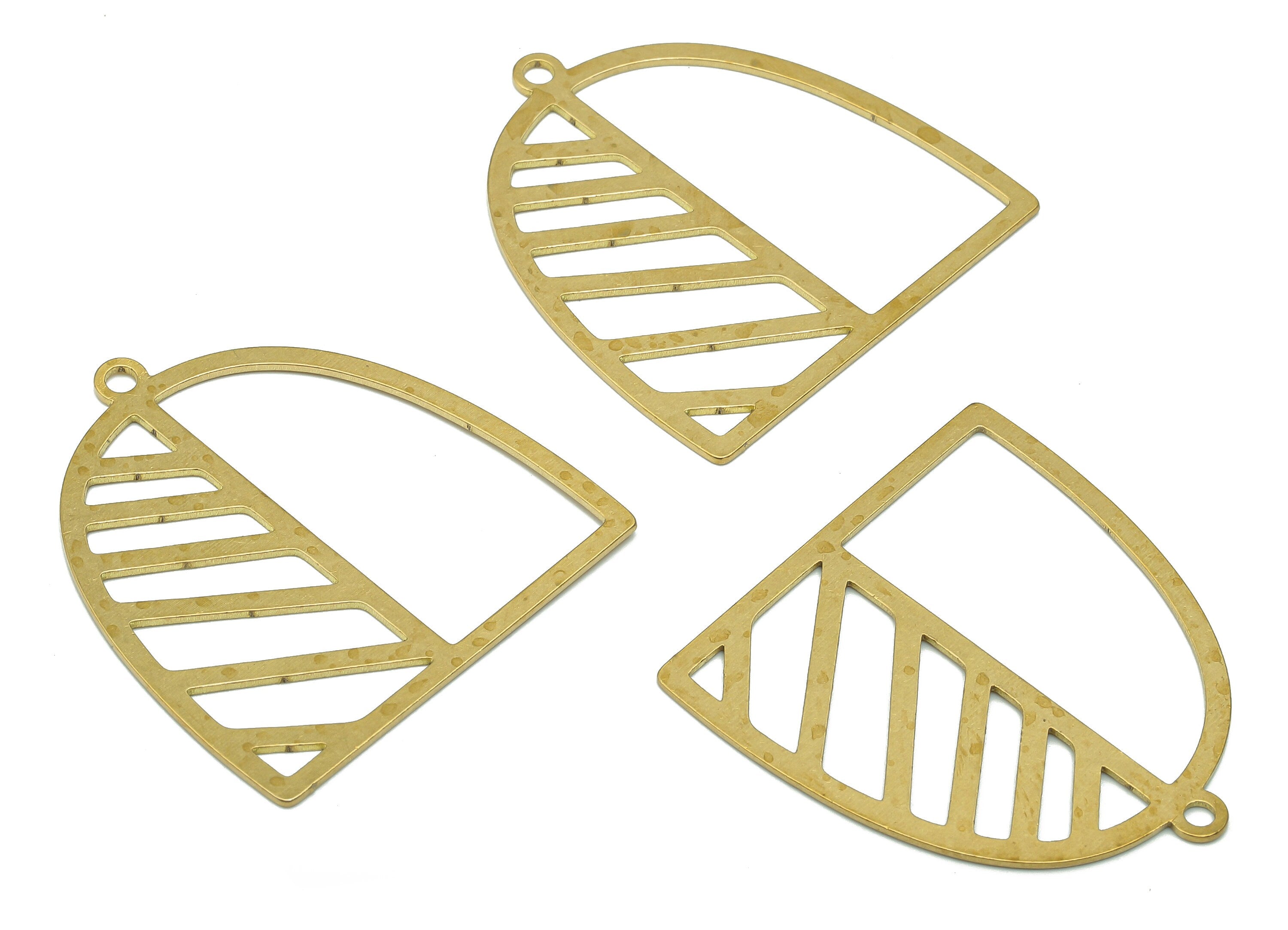 Brass Domed Earring Charm - Raw Brass Half Ellipse Earring - Cutout Pendant With Loop - Domed Charm For Necklace - 29.8x29.6x0.7mm - PPA5266 - DOMEDBAZAAR