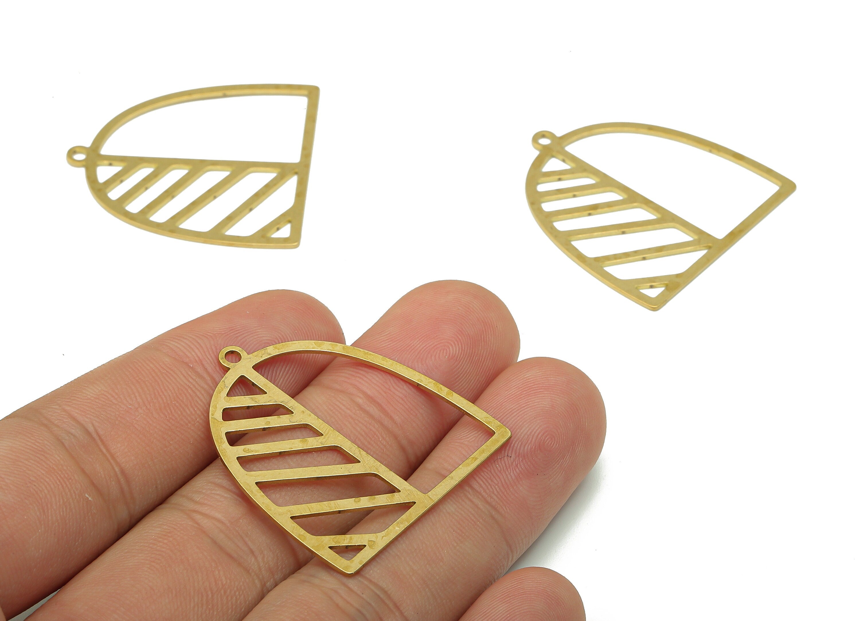 Brass Domed Earring Charm - Raw Brass Half Ellipse Earring - Cutout Pendant With Loop - Domed Charm For Necklace - 29.8x29.6x0.7mm - PPA5266 - DOMEDBAZAAR