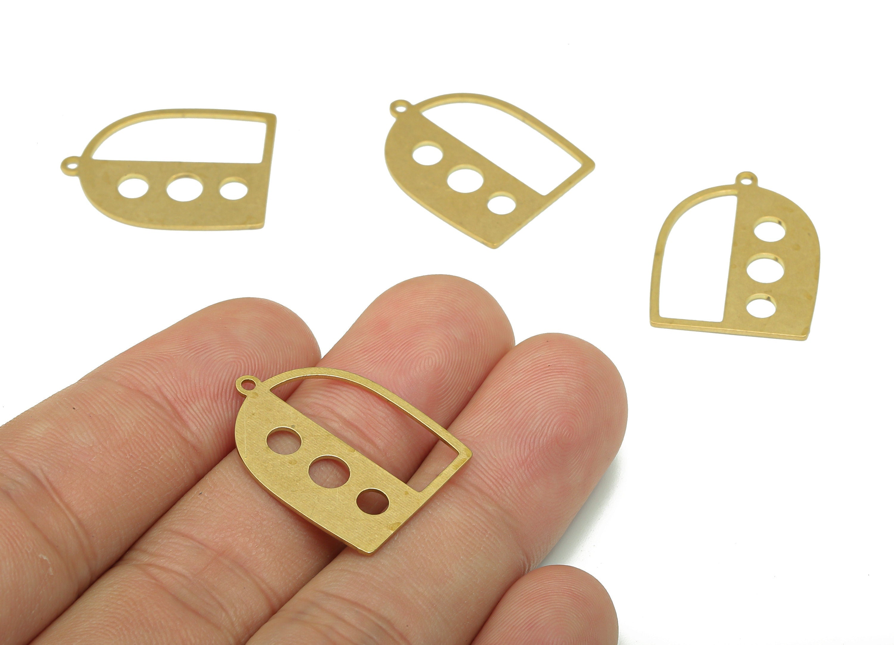 Brass Domed Earring Charm - Raw Brass Half Ellipse Earring - Cutout Pendant With Loop - Round Charm For Necklace - 24.8x19.1x0.7mm - PPA5271 - DOMEDBAZAAR