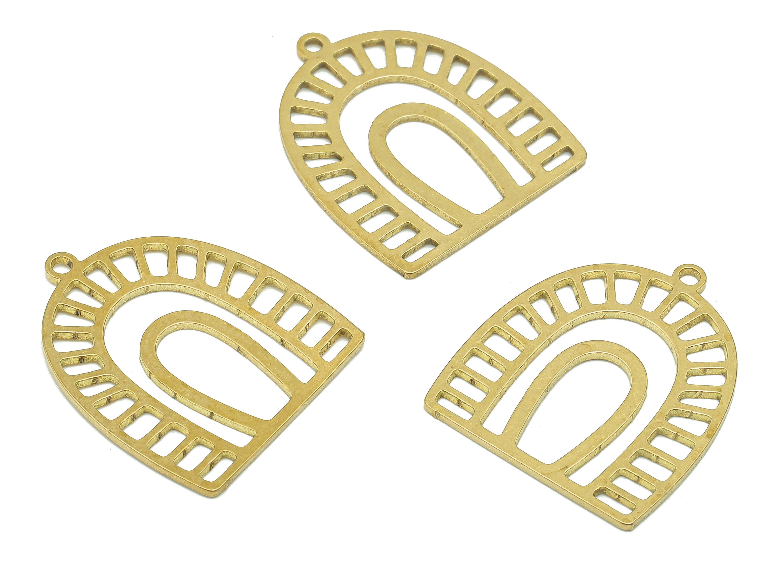 Brass Domed Earring Charms - Raw Brass Half Ellipse Earring - Rainbow Pendant With Loop - Charm For Necklace - 24.9x21.1x0.8mm - PPA5272 - DOMEDBAZAAR