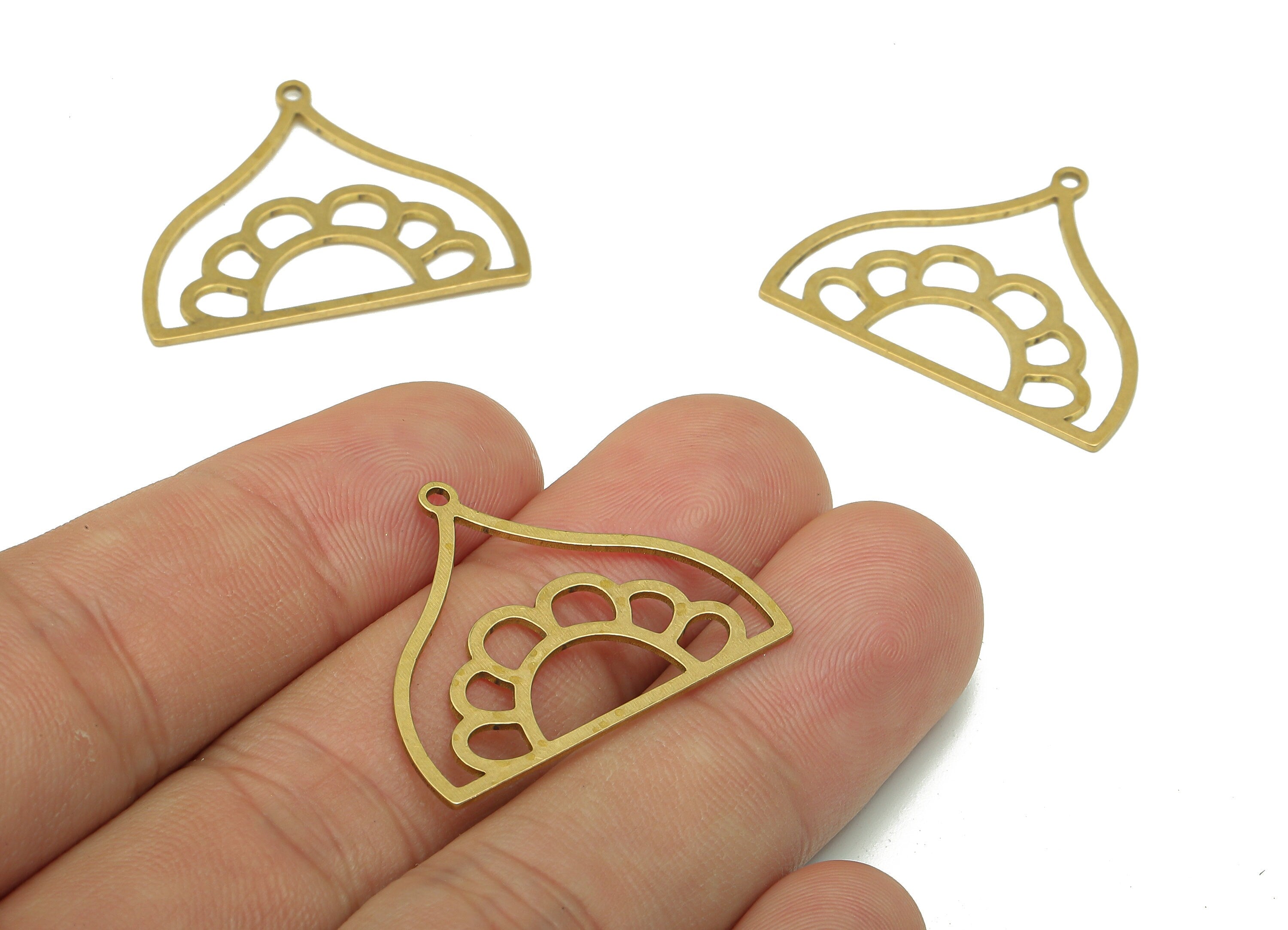 Brass Domed Earring Charms - Raw Brass Domed Earring - Sun Pendant With Loop - Charm For Necklace - 29.88x24.03x0.63mm - PPA5313 - DOMEDBAZAAR