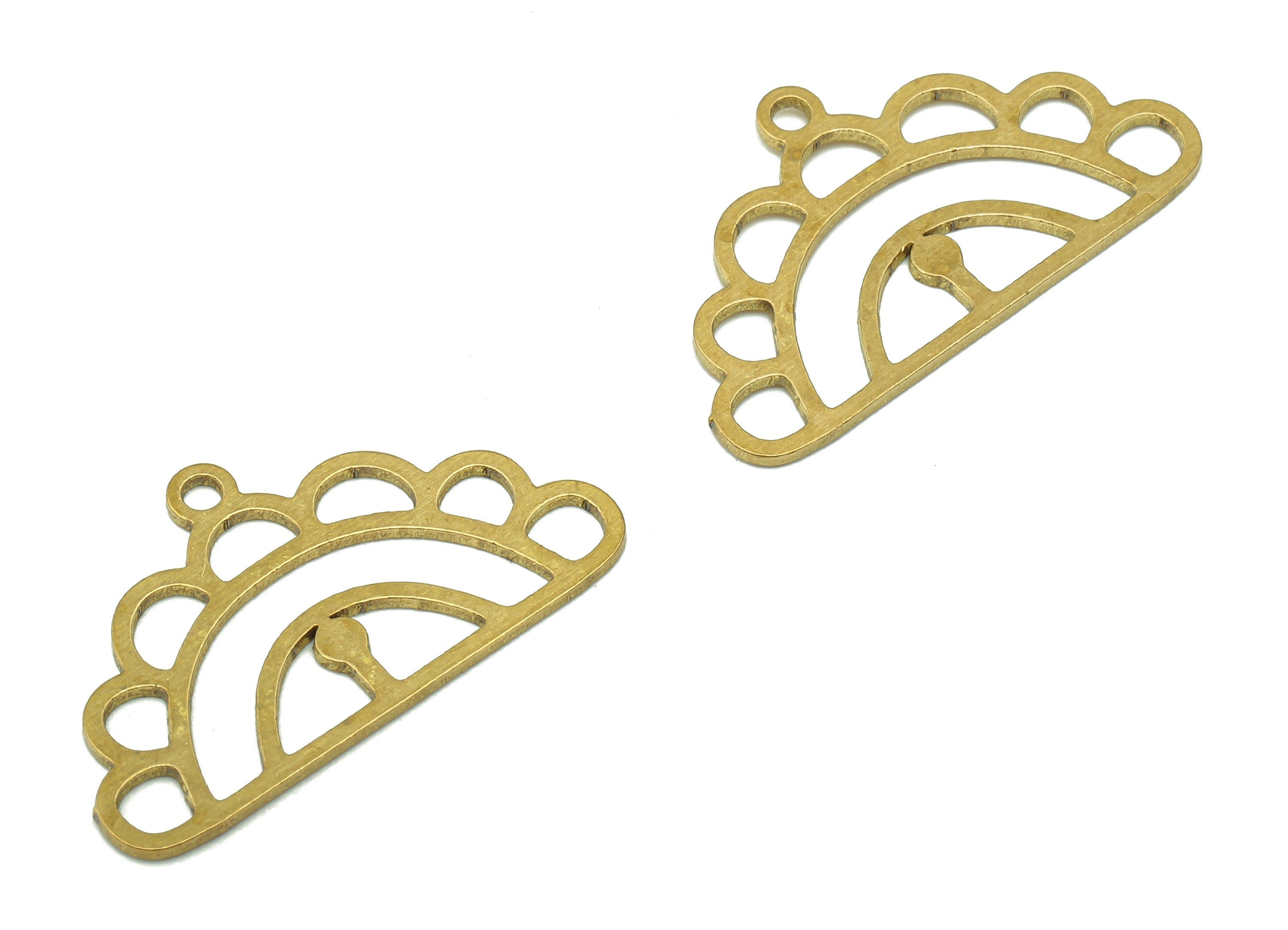 Brass Semicircle Earring Charm - Raw Brass Cutout Earring - Half Flower Pendant With Loop - Charm For Necklace - 24.8x14.3x0.7mm - PPA5336 - DOMEDBAZAAR