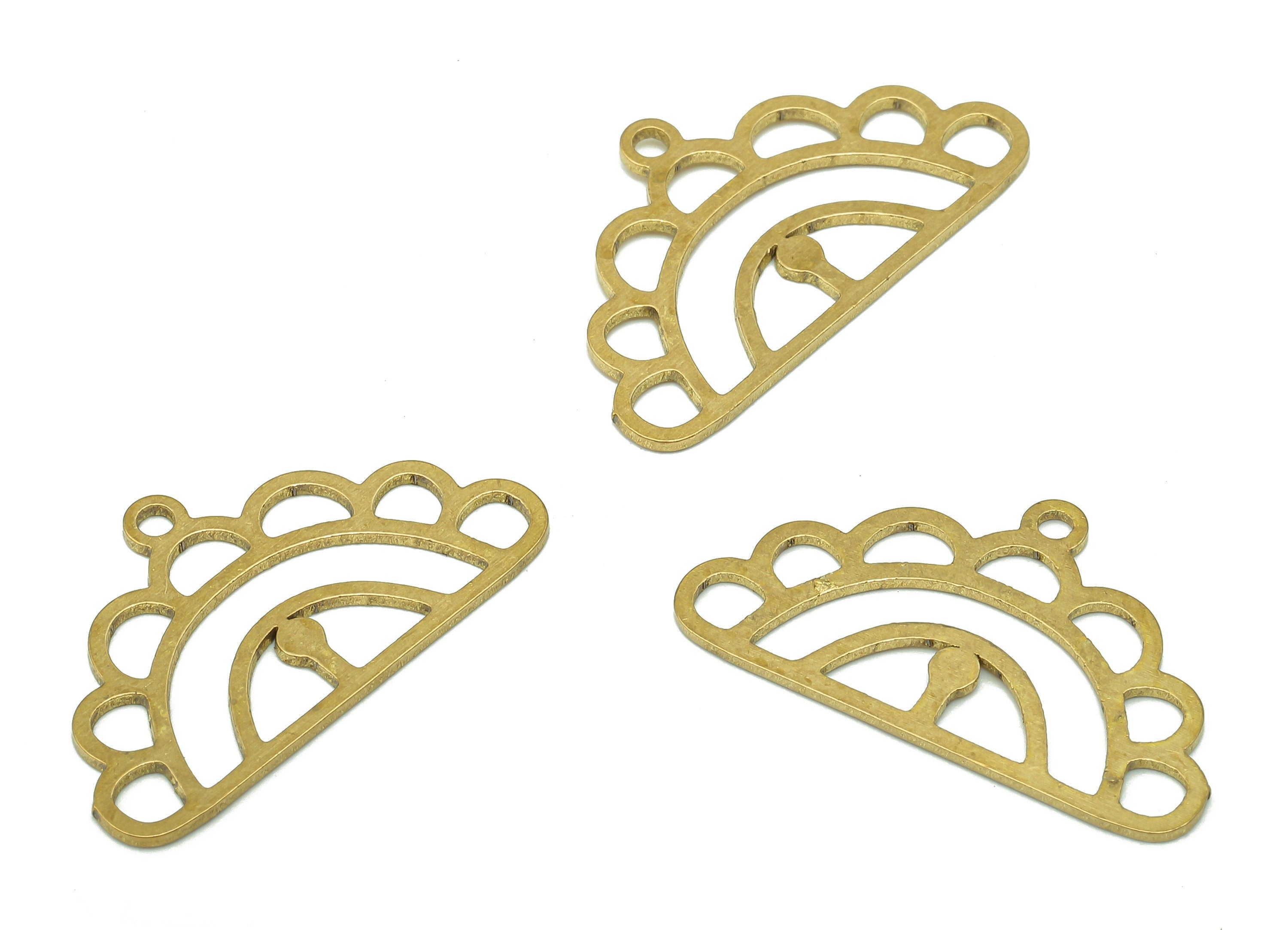 Brass Semicircle Earring Charm - Raw Brass Cutout Earring - Half Flower Pendant With Loop - Charm For Necklace - 24.8x14.3x0.7mm - PPA5336 - DOMEDBAZAAR