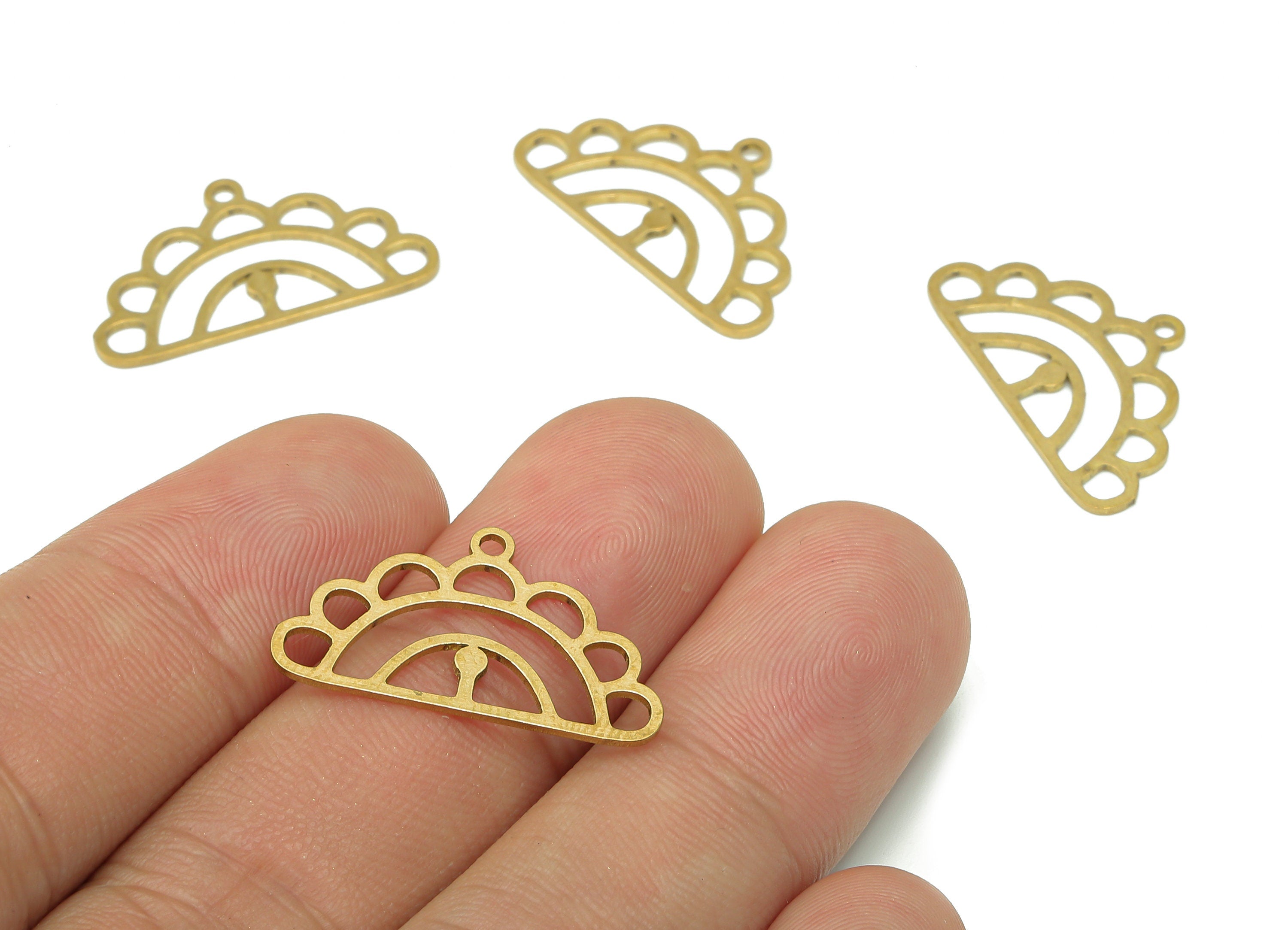 Brass Semicircle Earring Charm - Raw Brass Cutout Earring - Half Flower Pendant With Loop - Charm For Necklace - 24.8x14.3x0.7mm - PPA5336 - DOMEDBAZAAR