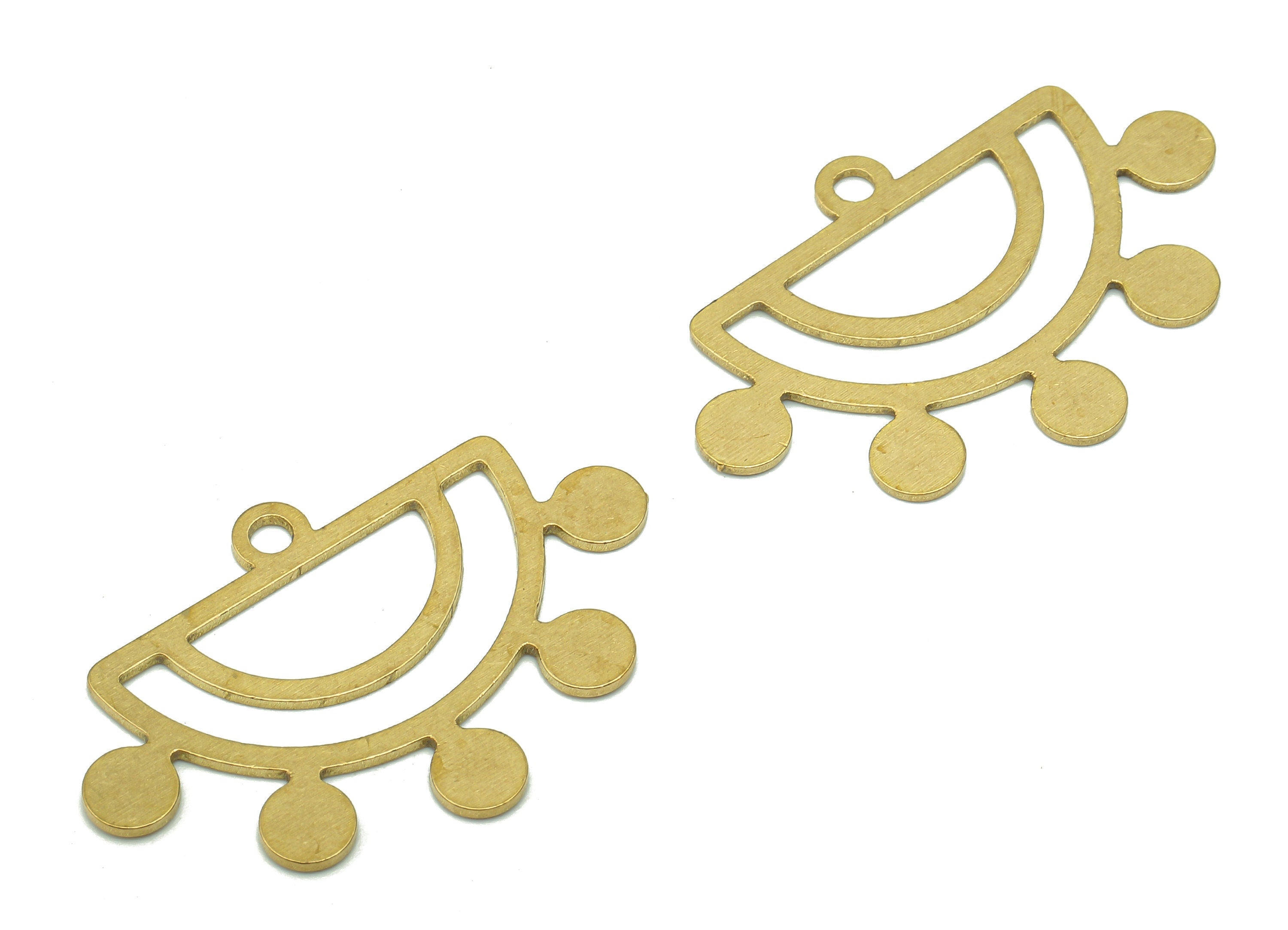 Brass Semicircle Earring Charm - Raw Brass Cutout Earring - Semicircle Pendant With Loop - Round Charm For Necklace-31.9x20.9x0.7mm-PPA5350 - DOMEDBAZAAR