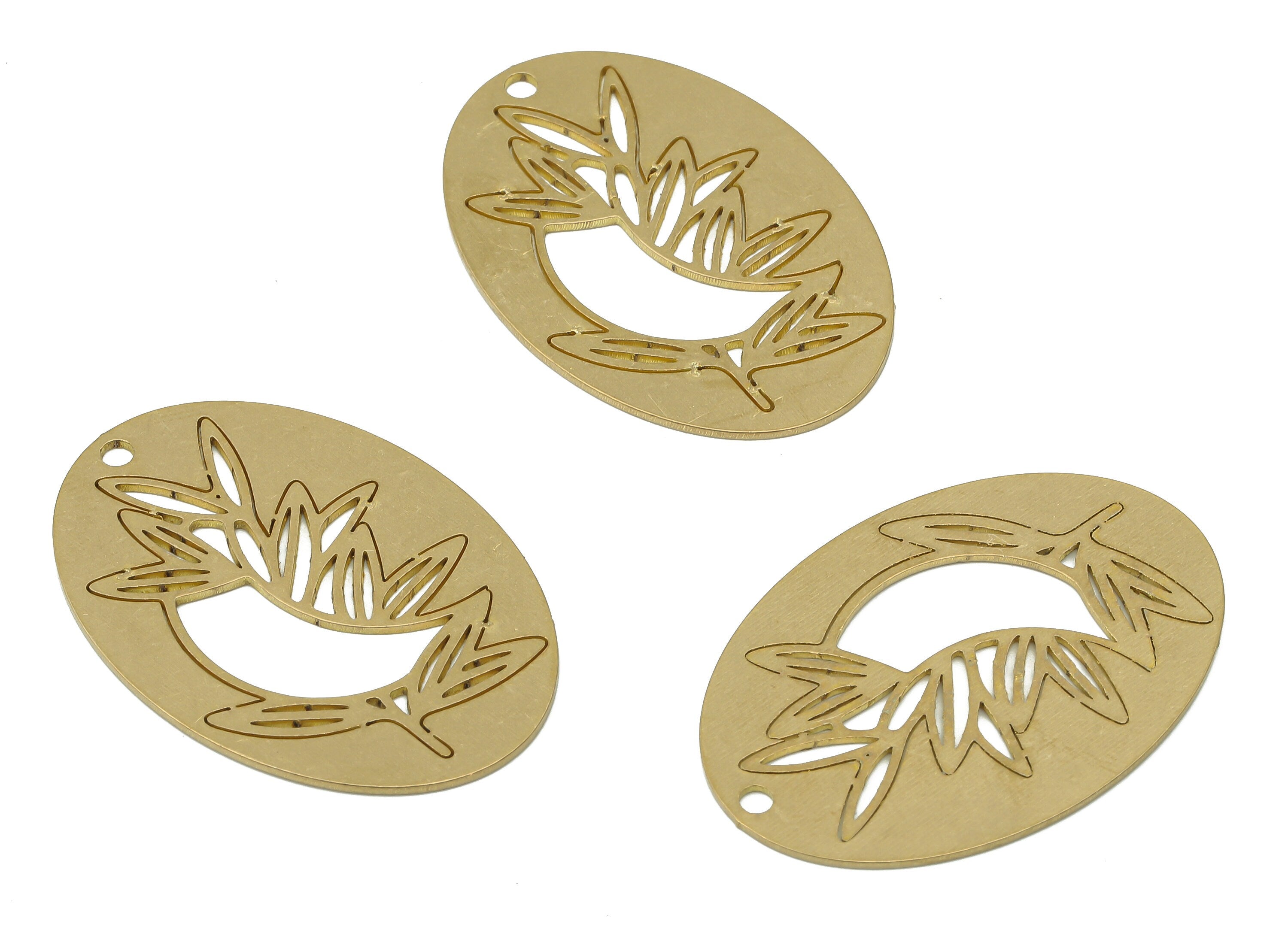 Brass Oval Leaves Earring Charms - Raw Brass Leaf Earring - Branch Pendant - Botanical Charm For Necklace - 35.9x24.6x0.7mm - PPA3859 - DOMEDBAZAAR