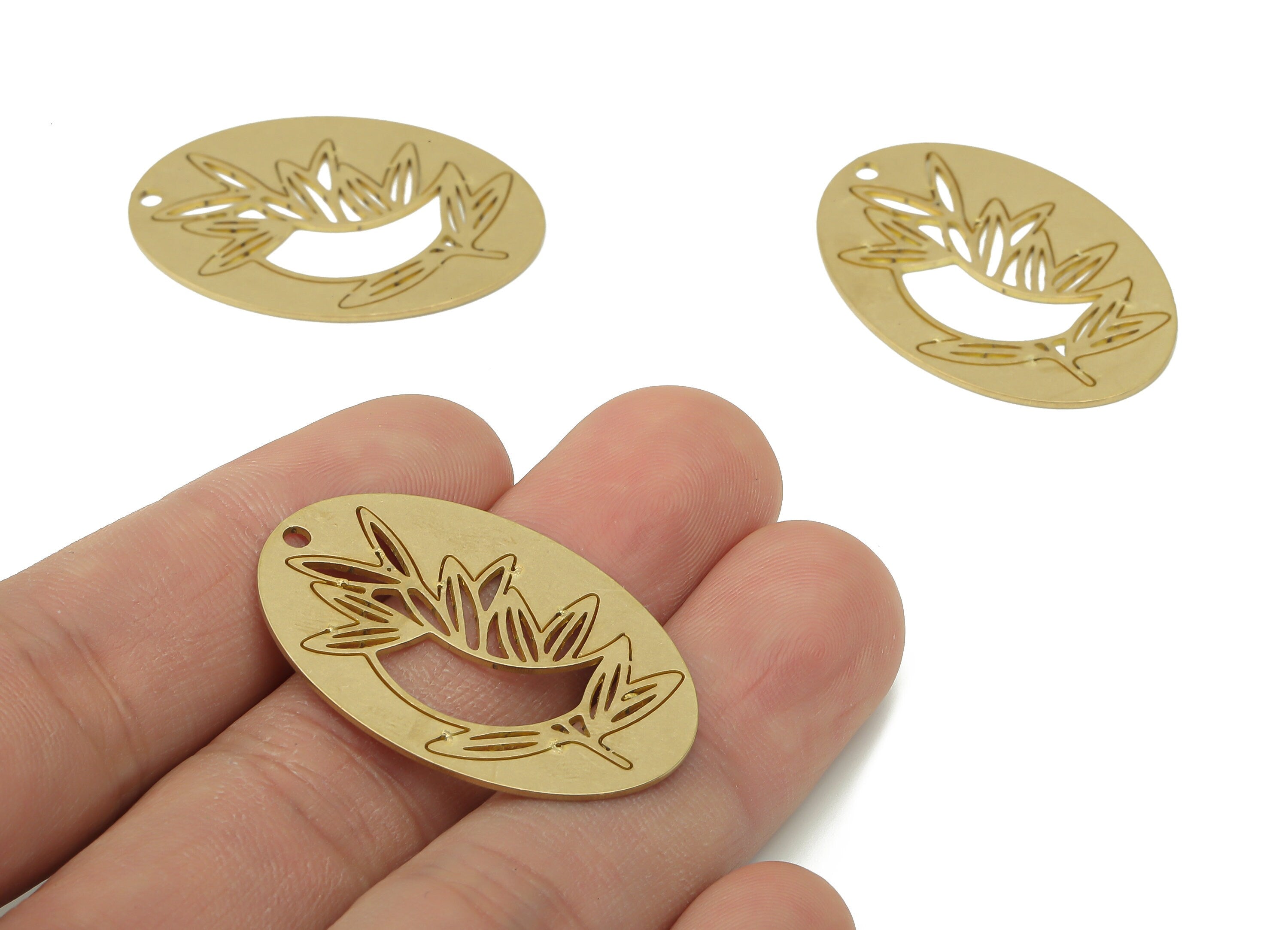 Brass Oval Leaves Earring Charms - Raw Brass Leaf Earring - Branch Pendant - Botanical Charm For Necklace - 35.9x24.6x0.7mm - PPA3859 - DOMEDBAZAAR