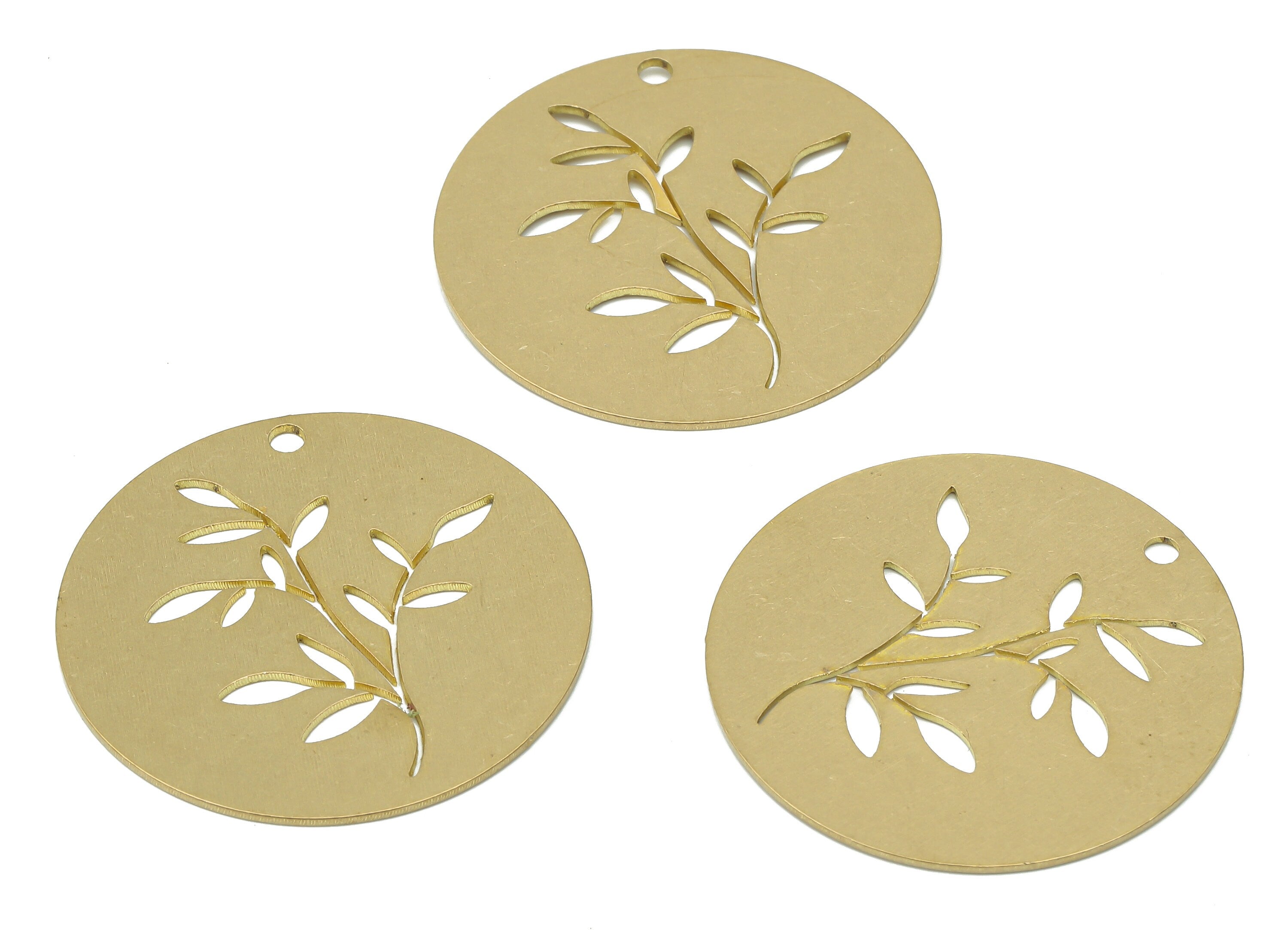 Brass Round Leaves Earring Charms - Raw Brass Circle Leaf Earring - Branch Pendant - Botanical Charm For Necklace - 31.8x31.8x0.6mm -PPA3837 - DOMEDBAZAAR