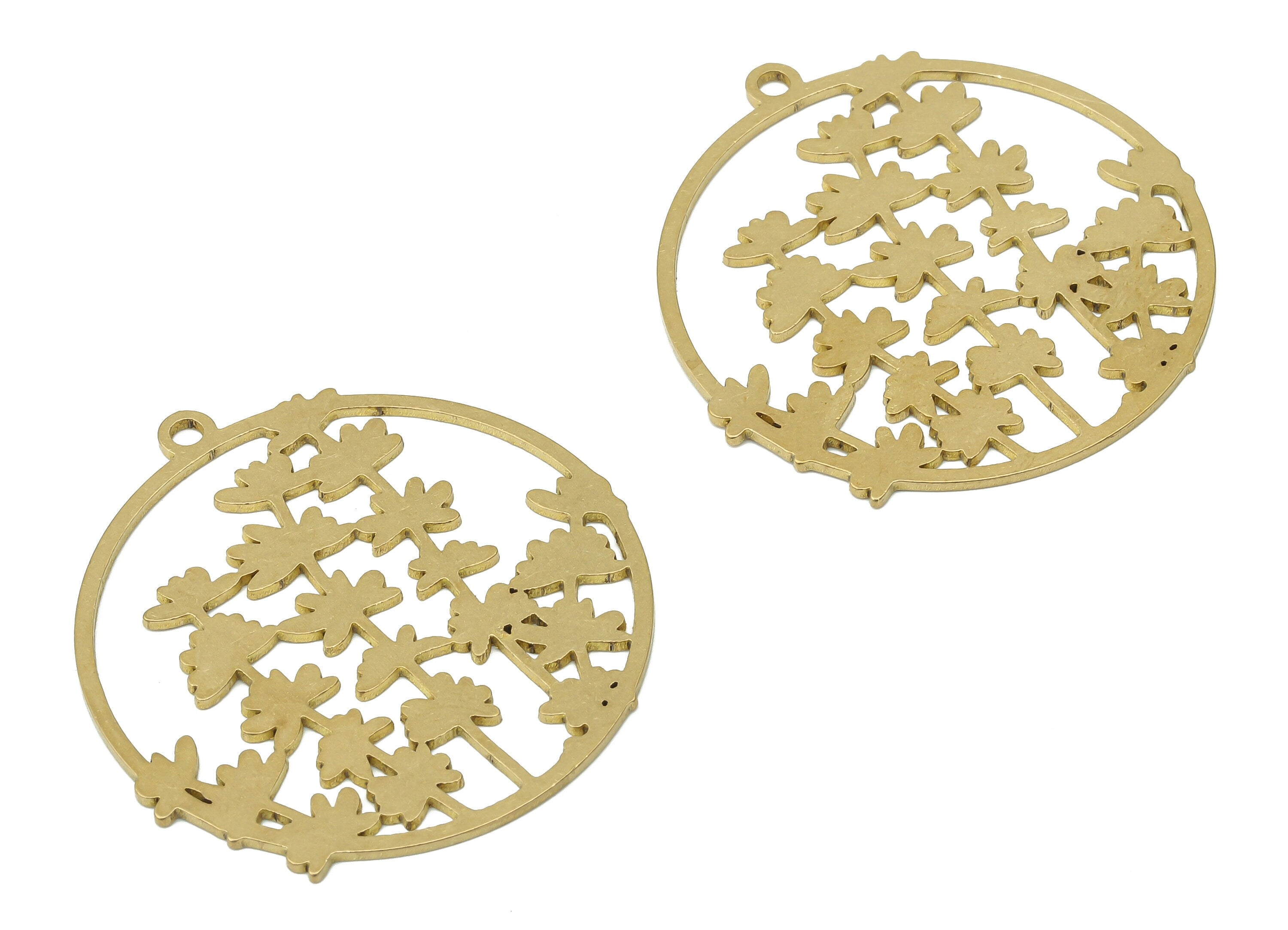 Brass Round Trees Earring Charm - Raw Brass Jungle Circle Earring - Branch Pendant - Botanical Charm For Necklace - 39.8x37.1x0.9mm -PPA3880 - DOMEDBAZAAR