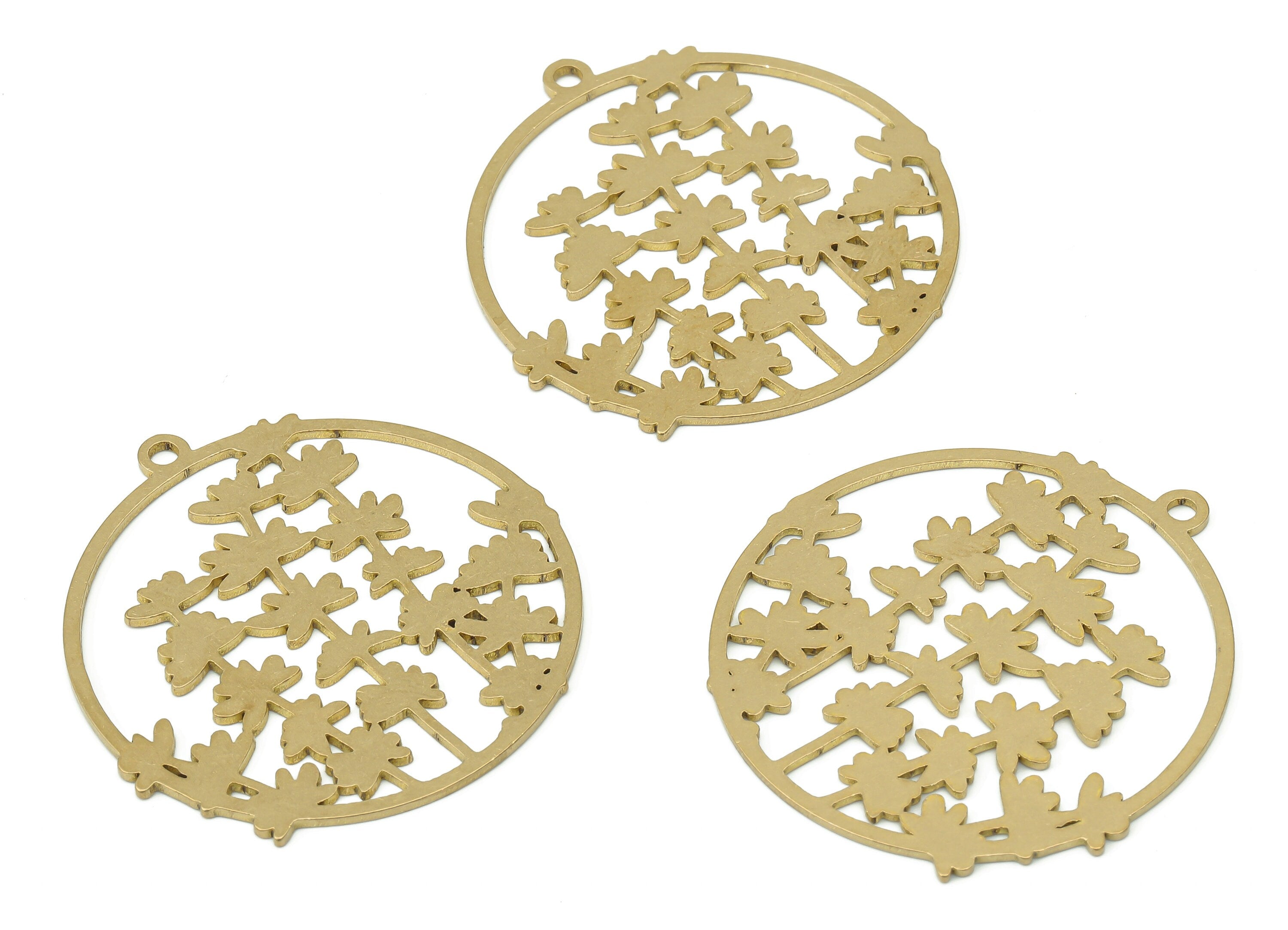 Brass Round Trees Earring Charm - Raw Brass Jungle Circle Earring - Branch Pendant - Botanical Charm For Necklace - 39.8x37.1x0.9mm -PPA3880 - DOMEDBAZAAR