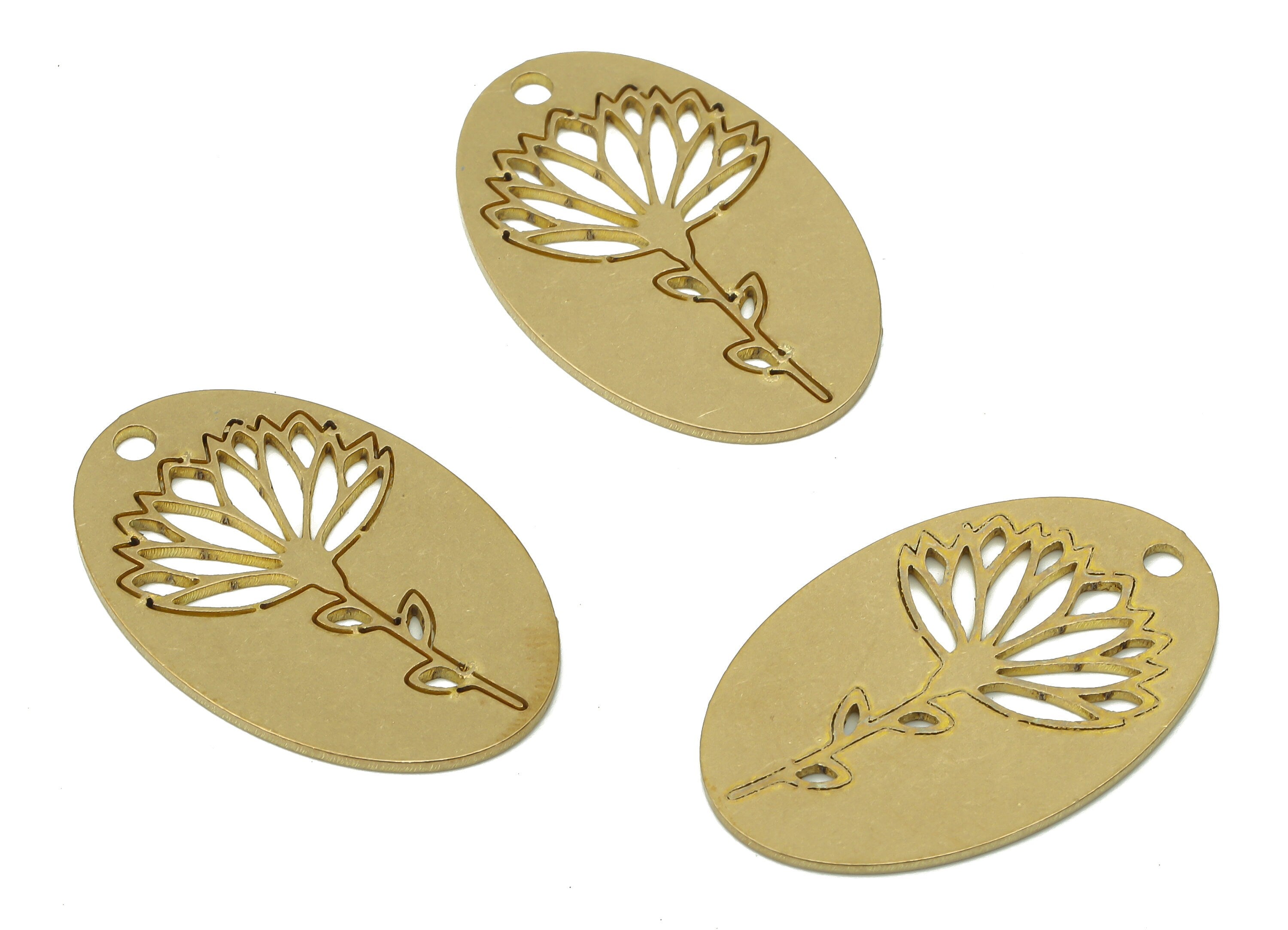 Brass Oval Flower Earring Charms - Raw Brass Flower Earring - Branch Pendant - Botanical Charm For Necklace - 29.3x18.8x0.9mm - PPA3942 - DOMEDBAZAAR