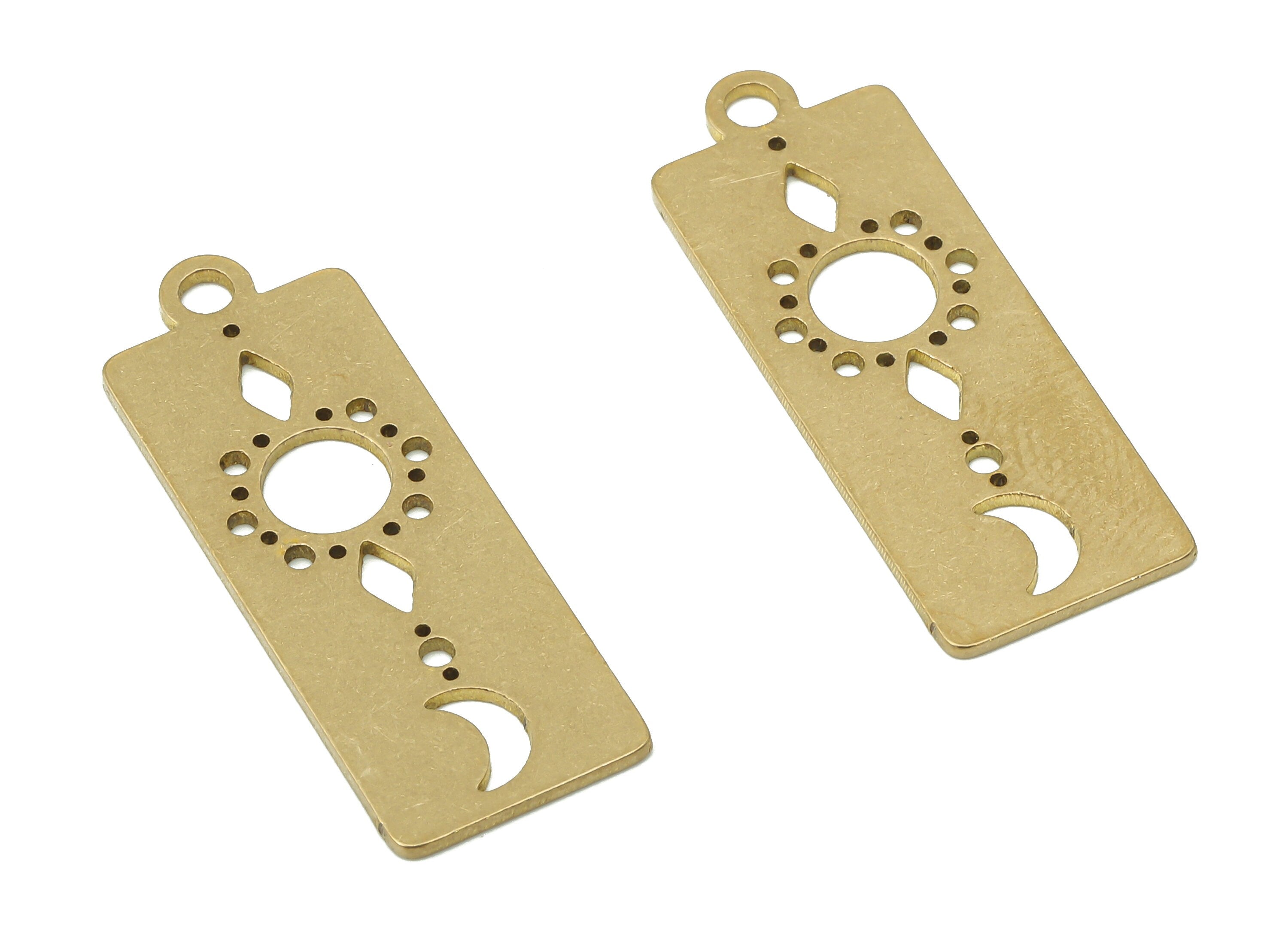 Brass Rectangle Moon Earring Charms - Raw Brass Star Earring - Planet Pendant - Crescent Charm For Necklace - 37.9x23.3x0.7mm - PPA3999 - DOMEDBAZAAR