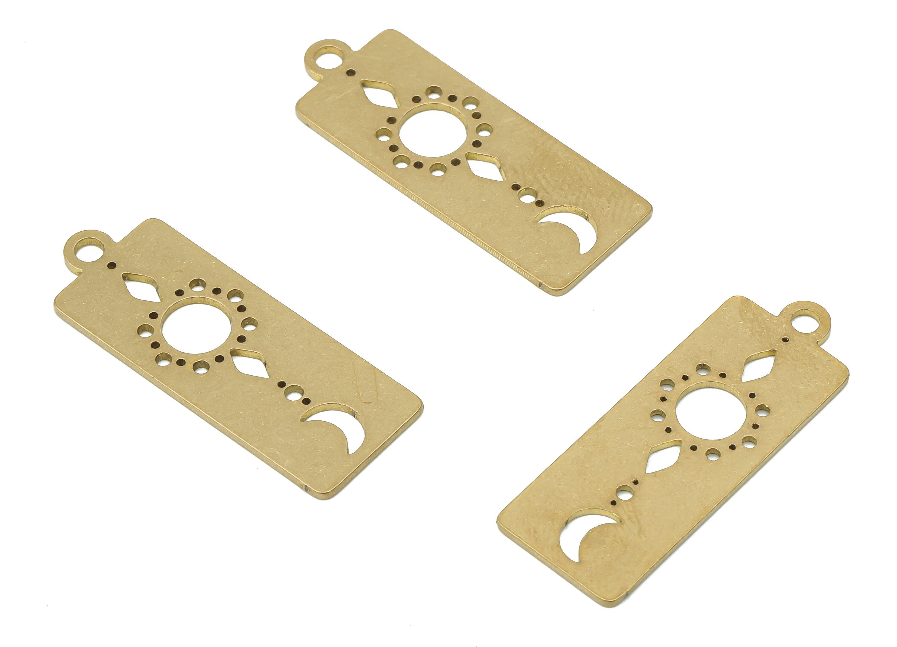 Brass Rectangle Moon Earring Charms - Raw Brass Star Earring - Planet Pendant - Crescent Charm For Necklace - 37.9x23.3x0.7mm - PPA3999 - DOMEDBAZAAR