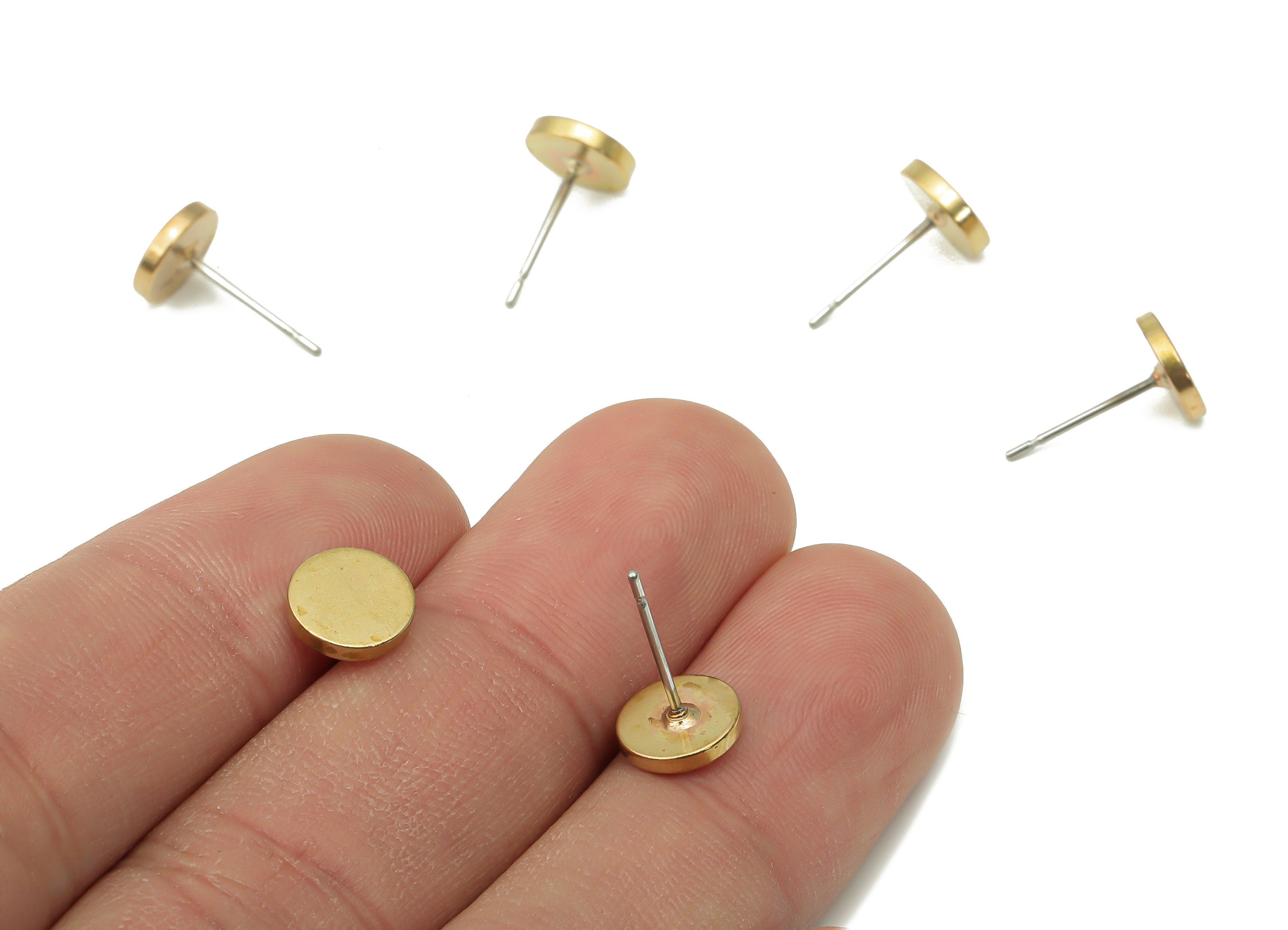 Brass Mini Thick Round Earring Posts - Raw Brass Mini Circle Earring Stud - Stainless Steel Stud - Earring Findings - 7.9x7.9x1.6mm - PP7392 - DOMEDBAZAAR