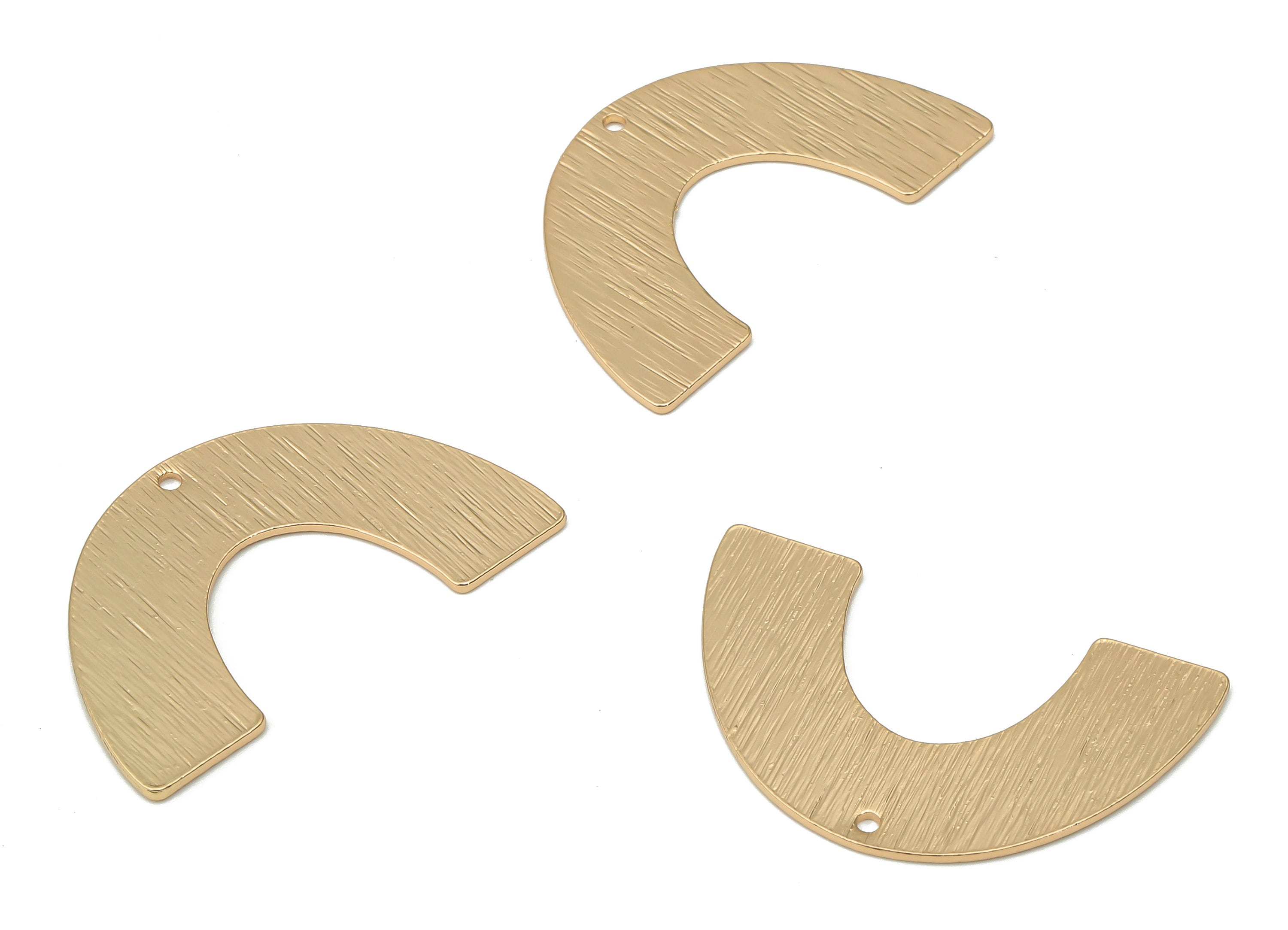 Brass Textured Semicircle Connector - Half Moon Earring - Gold Rainbow Charm For Necklace - KC Gold Tone Plating - 34.3x21.3x0.9mm - PP3383G - DOMEDBAZAAR