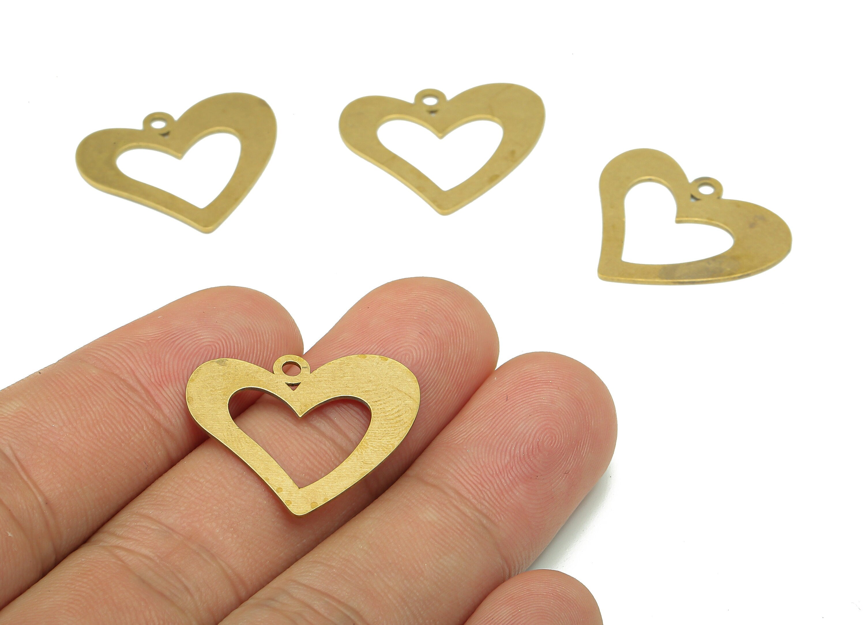 Brass Heart Earring Charms - Raw Brass Heart Earring - Heart Pendant With Loop - Heart Charm For Necklace - 24.9x21.04x0.73mm - PPA5357 - DOMEDBAZAAR