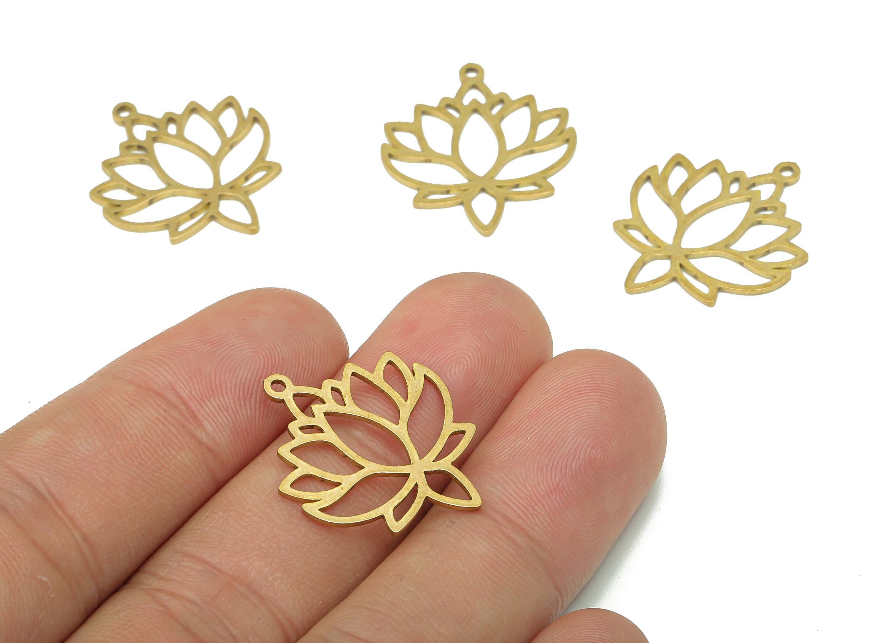 Brass Flower Earring Charms - Raw Brass Cutout Earring - Flower Pendant With Loop - Lotus Charm For Necklace - 24.95x21.47x0.88mm - PPA5383 - DOMEDBAZAAR