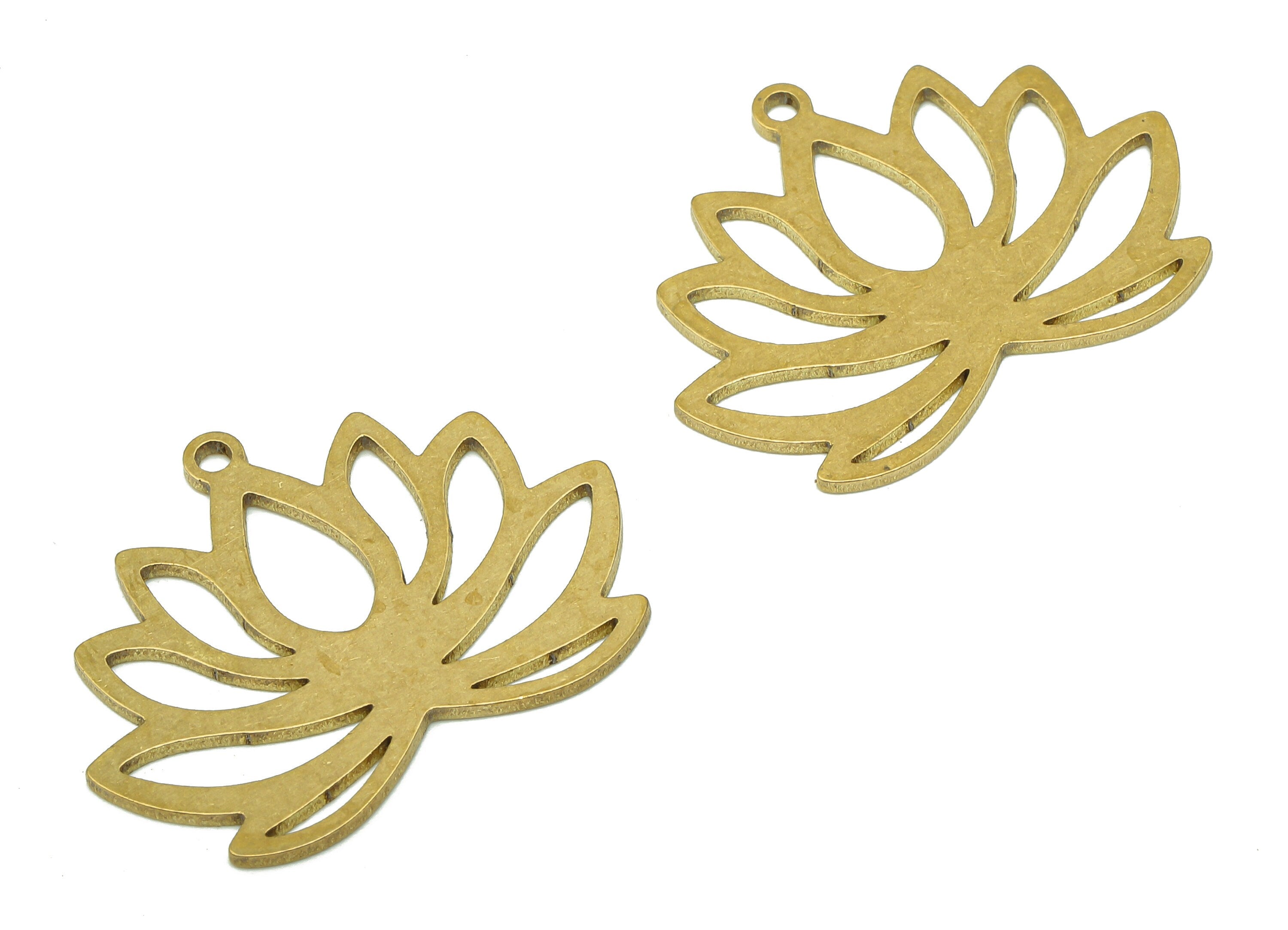 Brass Flower Earring Charms - Raw Brass Cutout Earring - Flower Pendant With Loop - Lotus Charm For Necklace - 27.86x20.86x0.88mm - PPA5400 - DOMEDBAZAAR