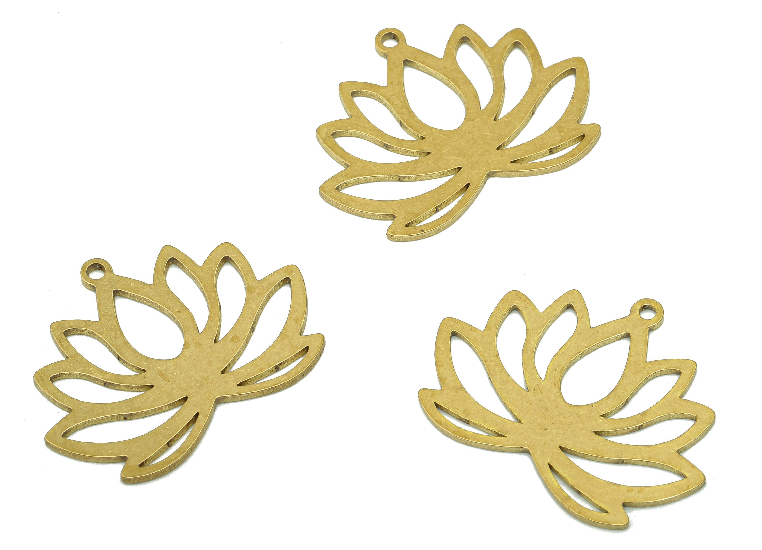 Brass Flower Earring Charms - Raw Brass Cutout Earring - Flower Pendant With Loop - Lotus Charm For Necklace - 27.86x20.86x0.88mm - PPA5400 - DOMEDBAZAAR
